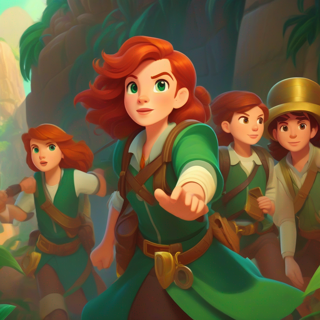 A brave and determined adventurer with auburn hair and emerald eyes. and her team discover the treasure in the lost city.