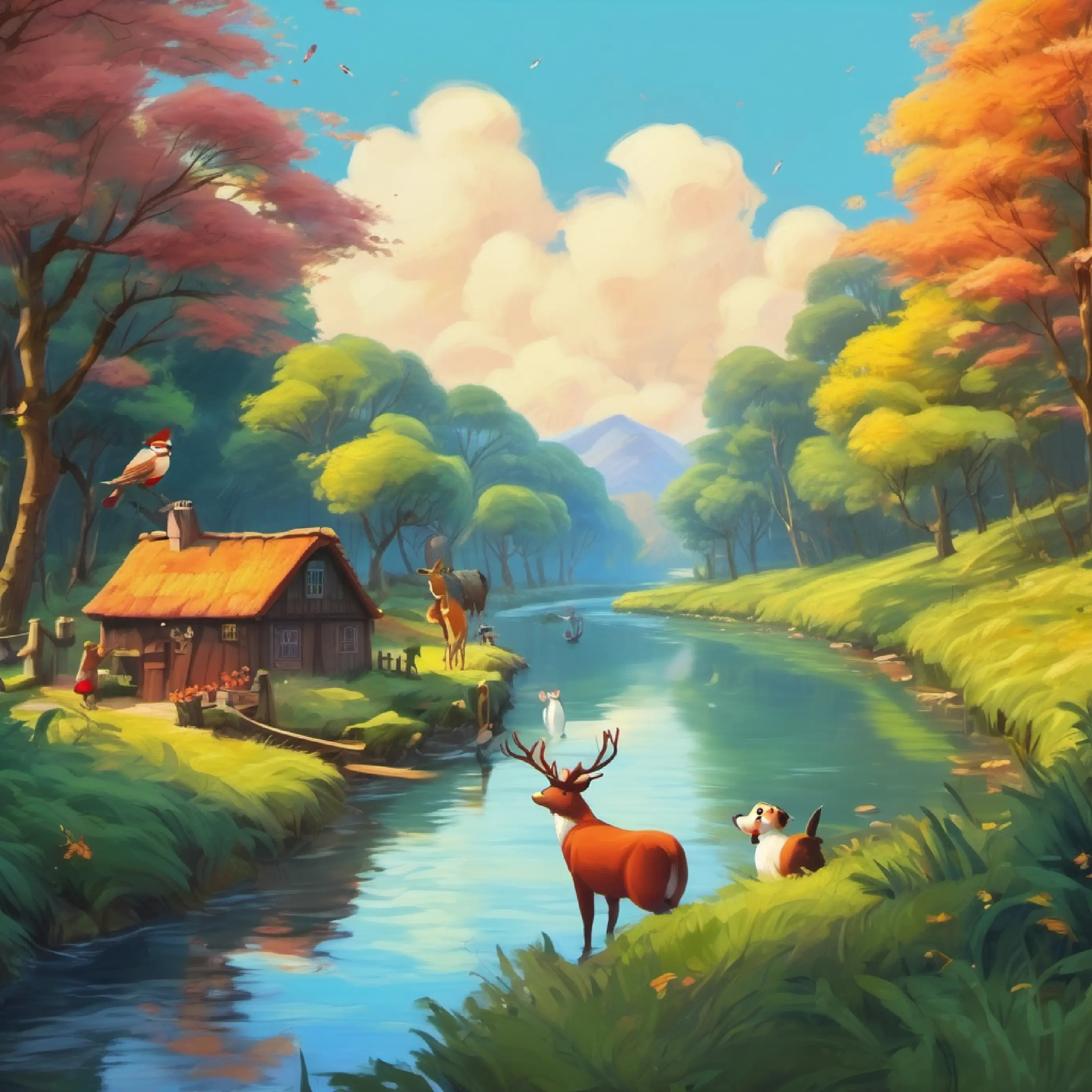 Following river, encounter with talking animals