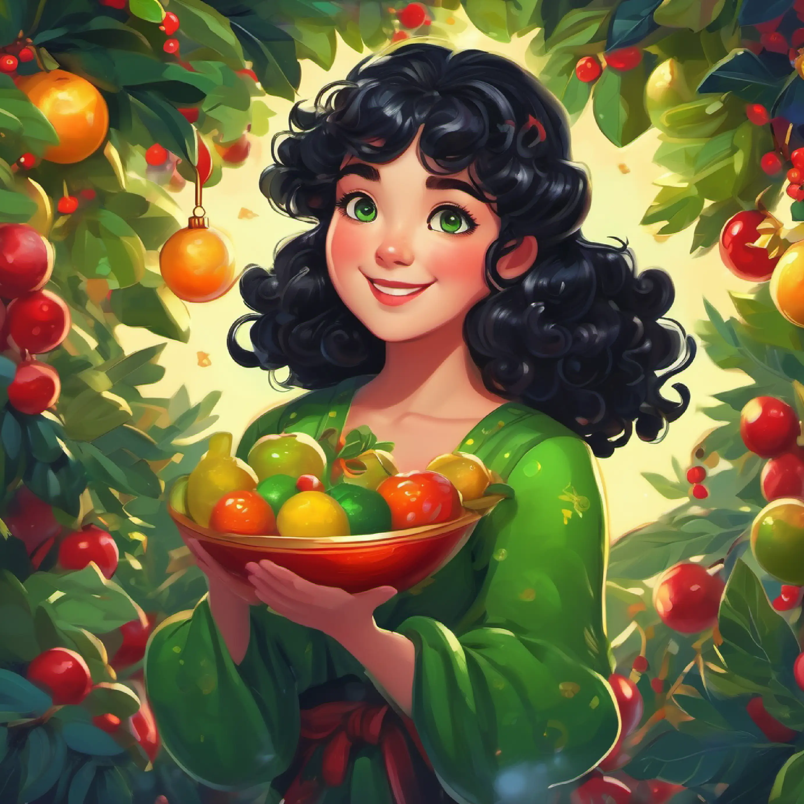 Curly black hair, green eyes, chubby and cheerful finds magic fruit, night vision abilities