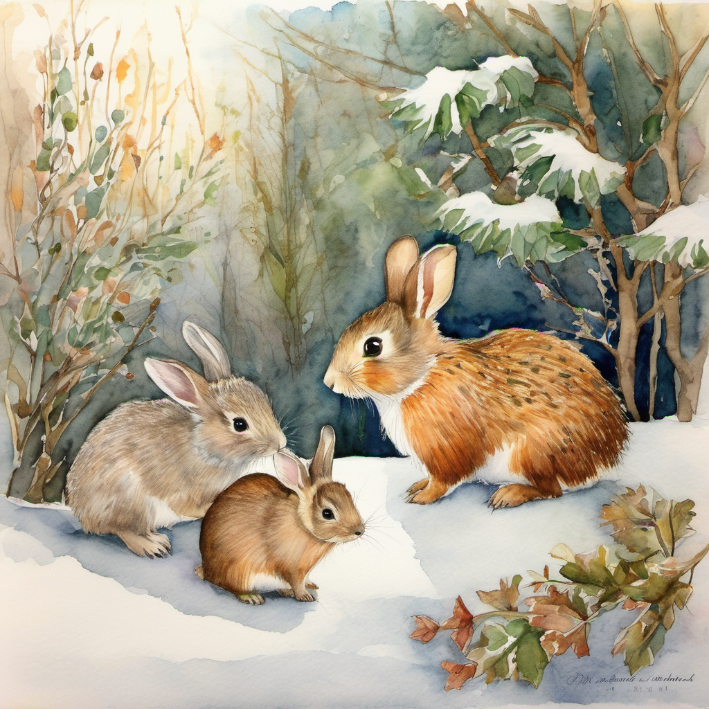 "My dear rabbits, how may I be of assistance?" asked Henry in his warm voice. The rabbits hopped closer, their eyes filled with gratitude. "Oh, wise hedgehog, winter is drawing near, and we fear our burrow lacks enough food to survive. If only we had some aid, our little ones would thrive."