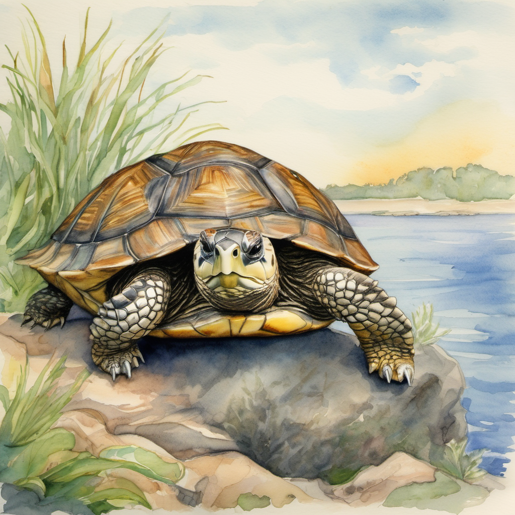 "Dear turtle, may I be of assistance to you?" offered Henry with a smile. The turtle gazed at Henry with astonishment. "Oh, kind hedgehog, my progress has slowed, and my strength grows weak. If only I had some aid, I'd safely reach the shore, so to speak."