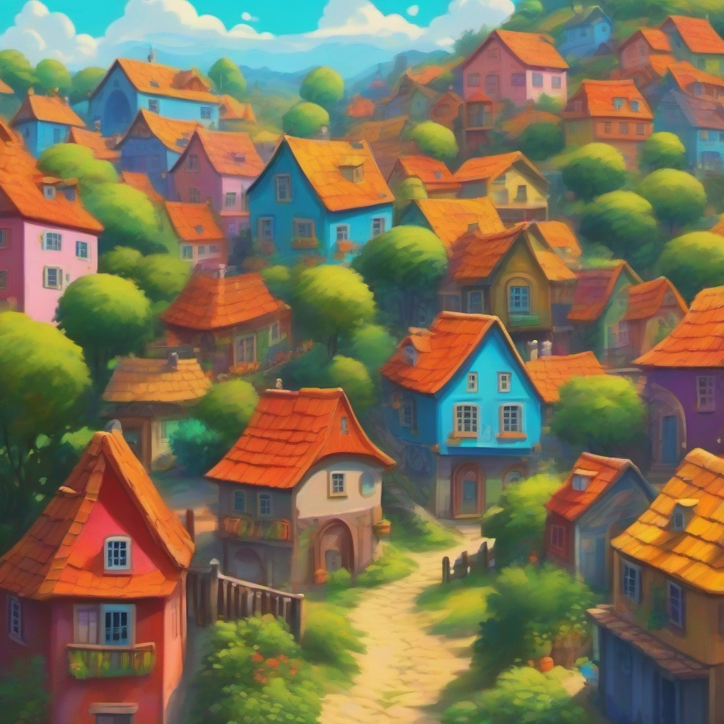 Village with colorful houses and a sneaky thief