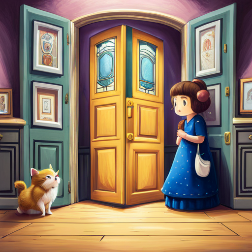 Sarah and Fluffy discovering a sparkly door