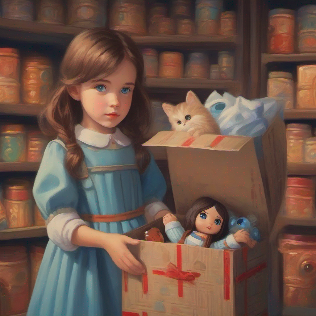Young girl with brown hair and curious blue eyes. receives a mysterious package with a cursed doll.