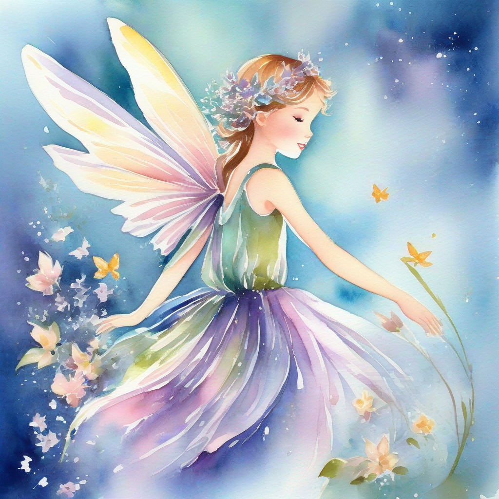 A little fairy with shimmering wings and a dress of delicate petals., a fairy with shimmering wings, prepares for an extraordinary expedition.