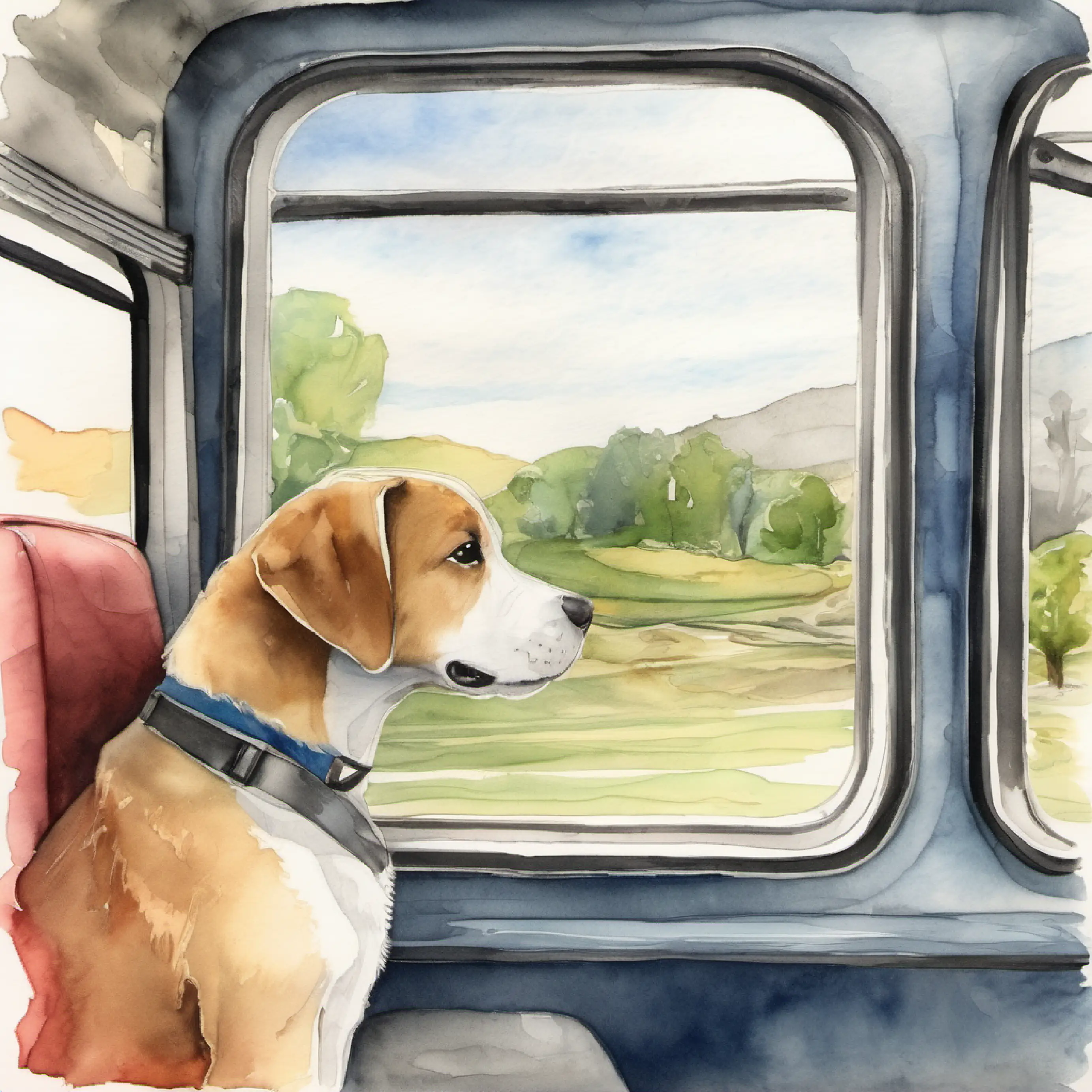 Inside bus, Puppy looking out window