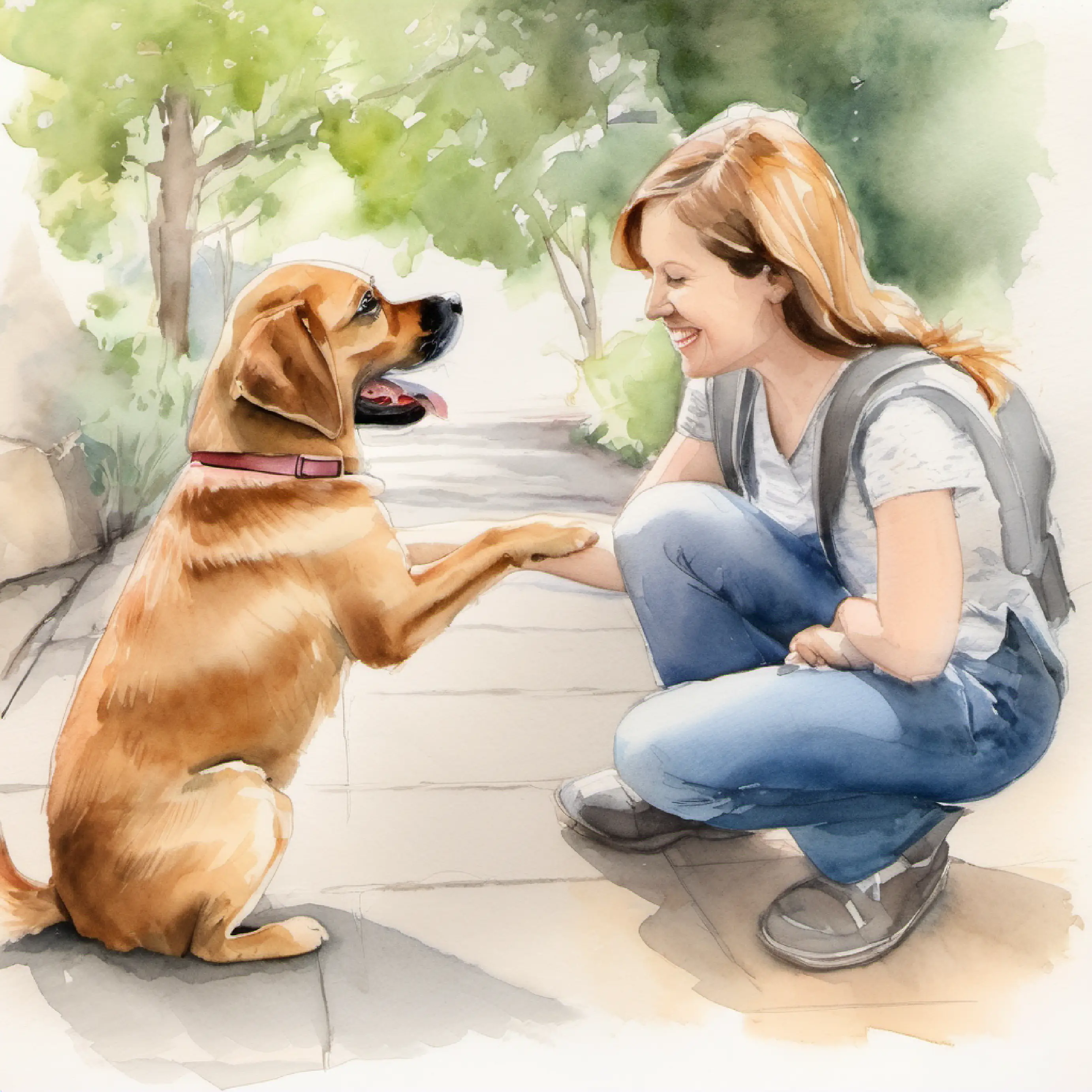 Puppy being greeted by teacher