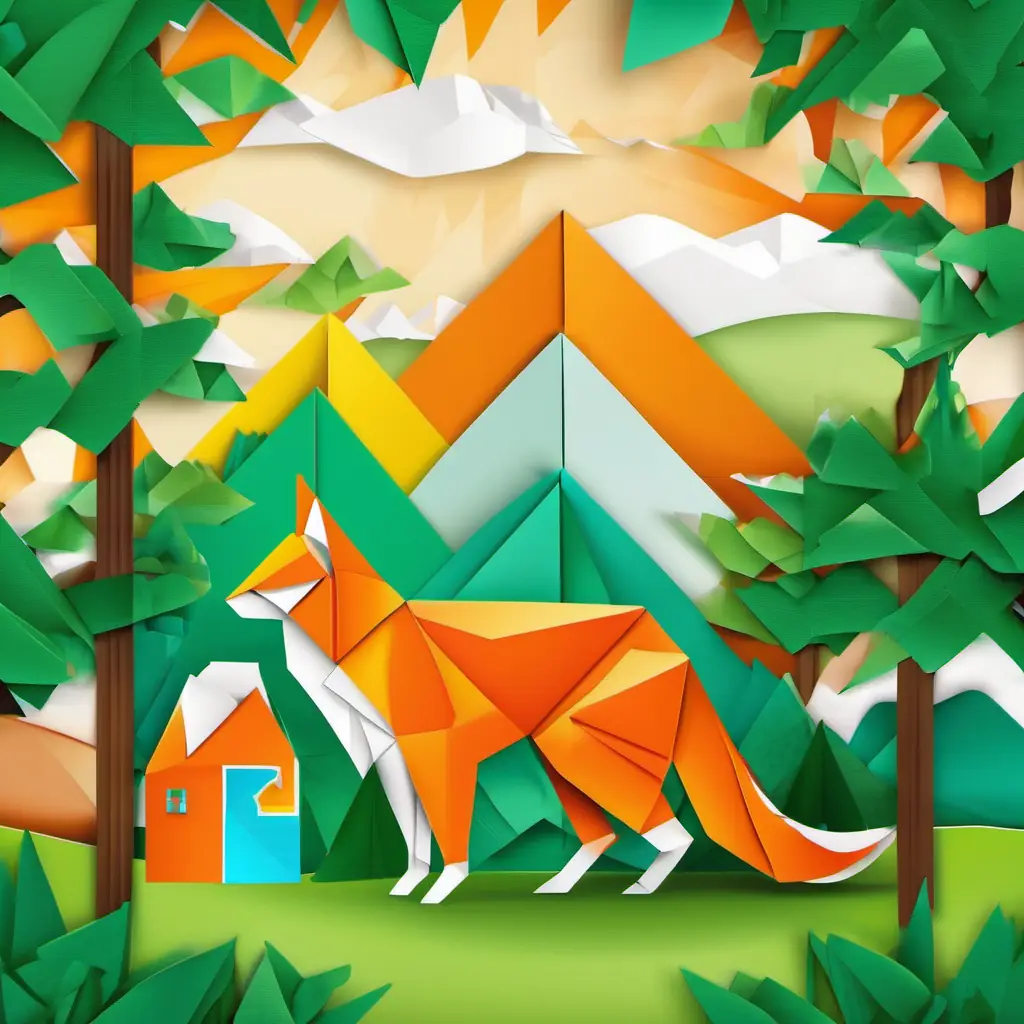 The text is accompanied by a colorful illustration of Orange fur, green eyes, friendly and curious, with houses and trees in the background.