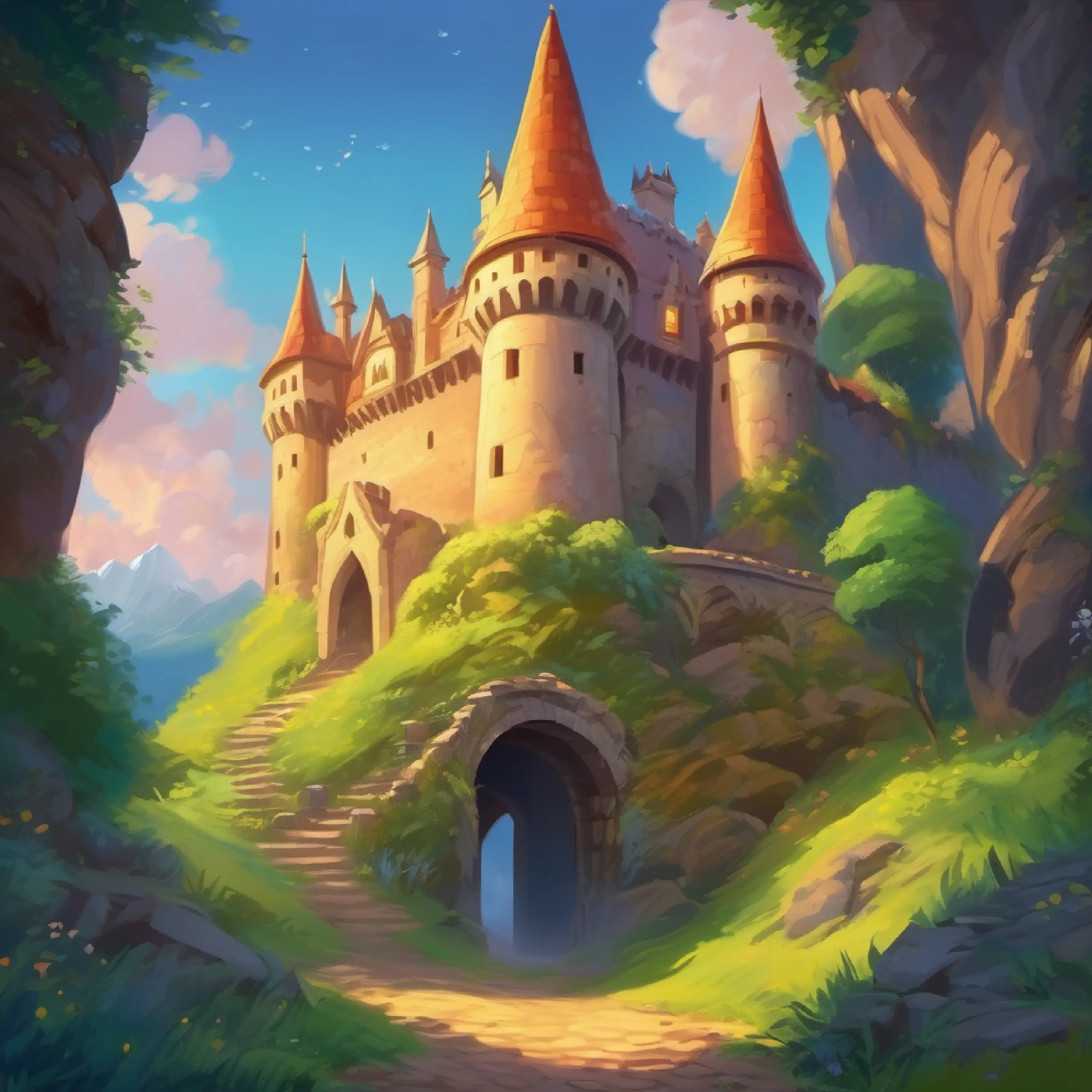 Exploring the magical castle, finding secret tunnels, discovering hidden treasures, mysterious and exciting castle