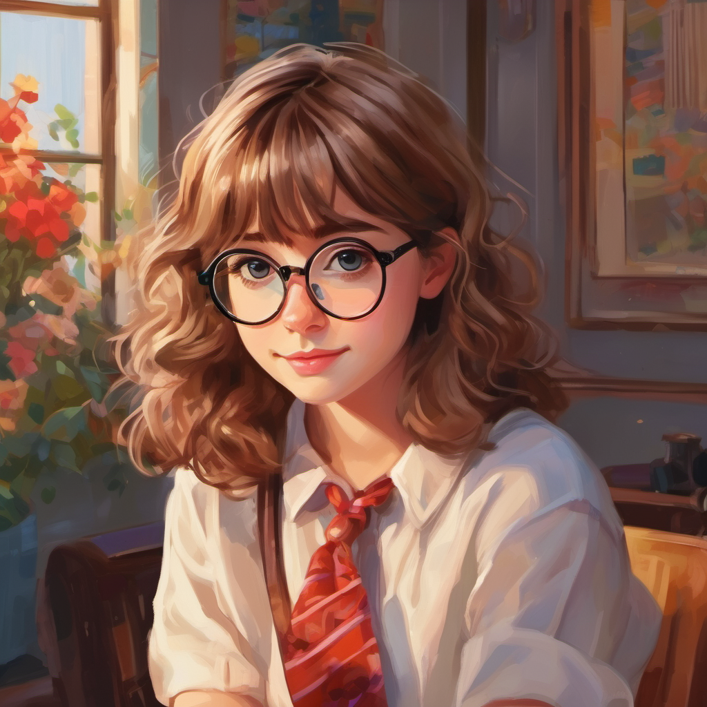 Brown hair, kind eyes, always wears a locket confides in Blond hair, glasses, loves wearing colorful socks about her crush