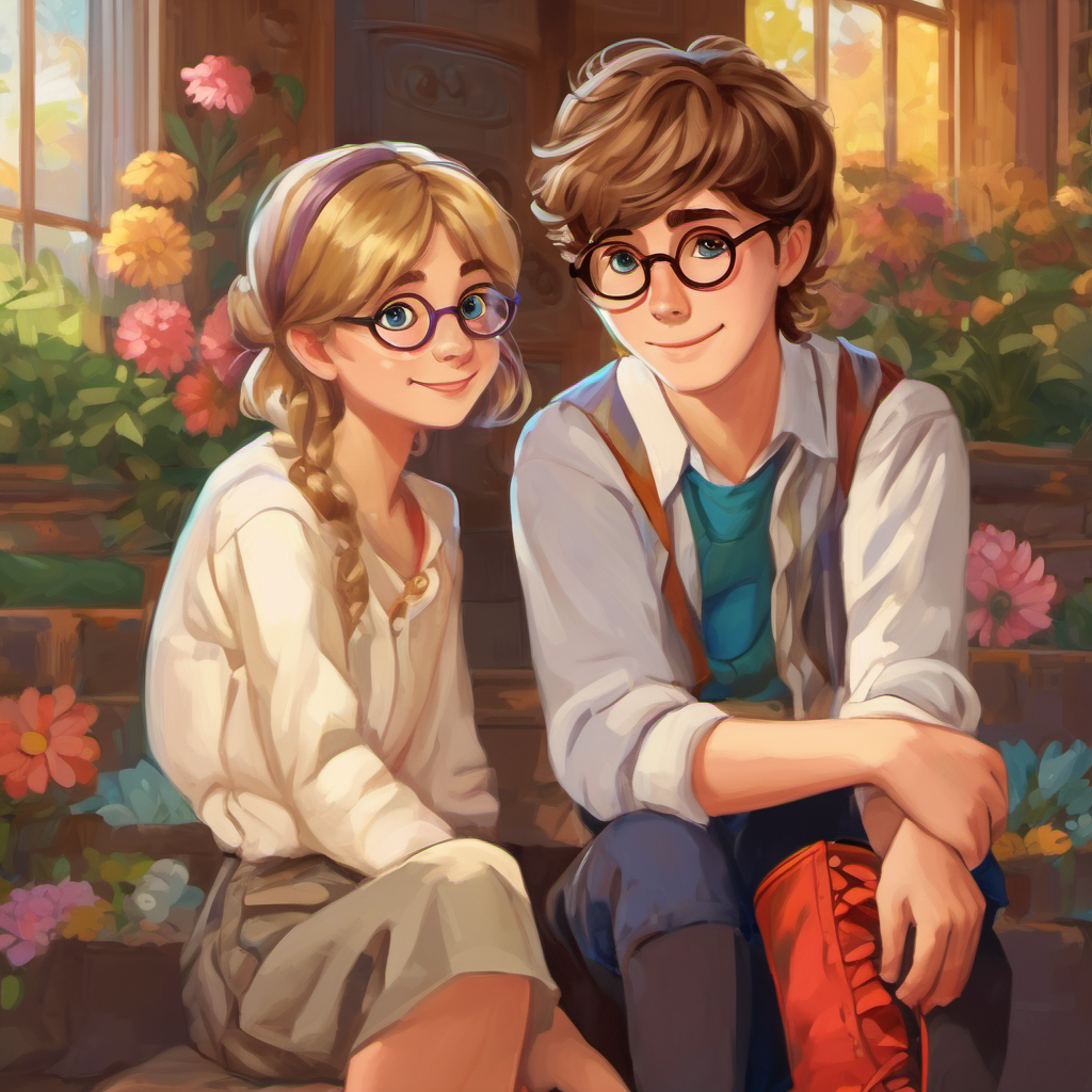 Brown hair, kind eyes, always wears a locket dates Jake with Blond hair, glasses, loves wearing colorful socks's support