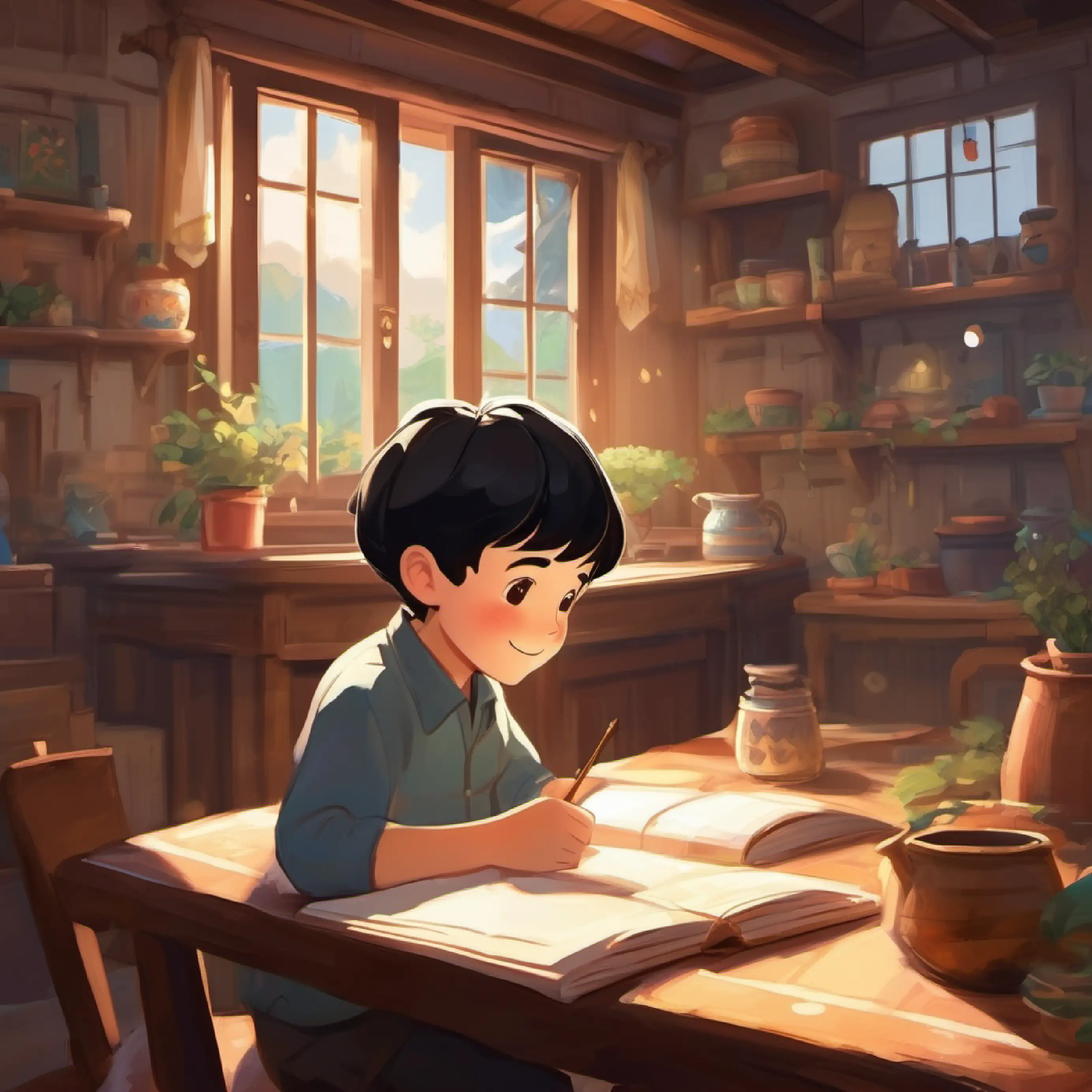 Introduction to kind boy, smart, always smiling, short black hair, brown eyes and his activities in his old home.