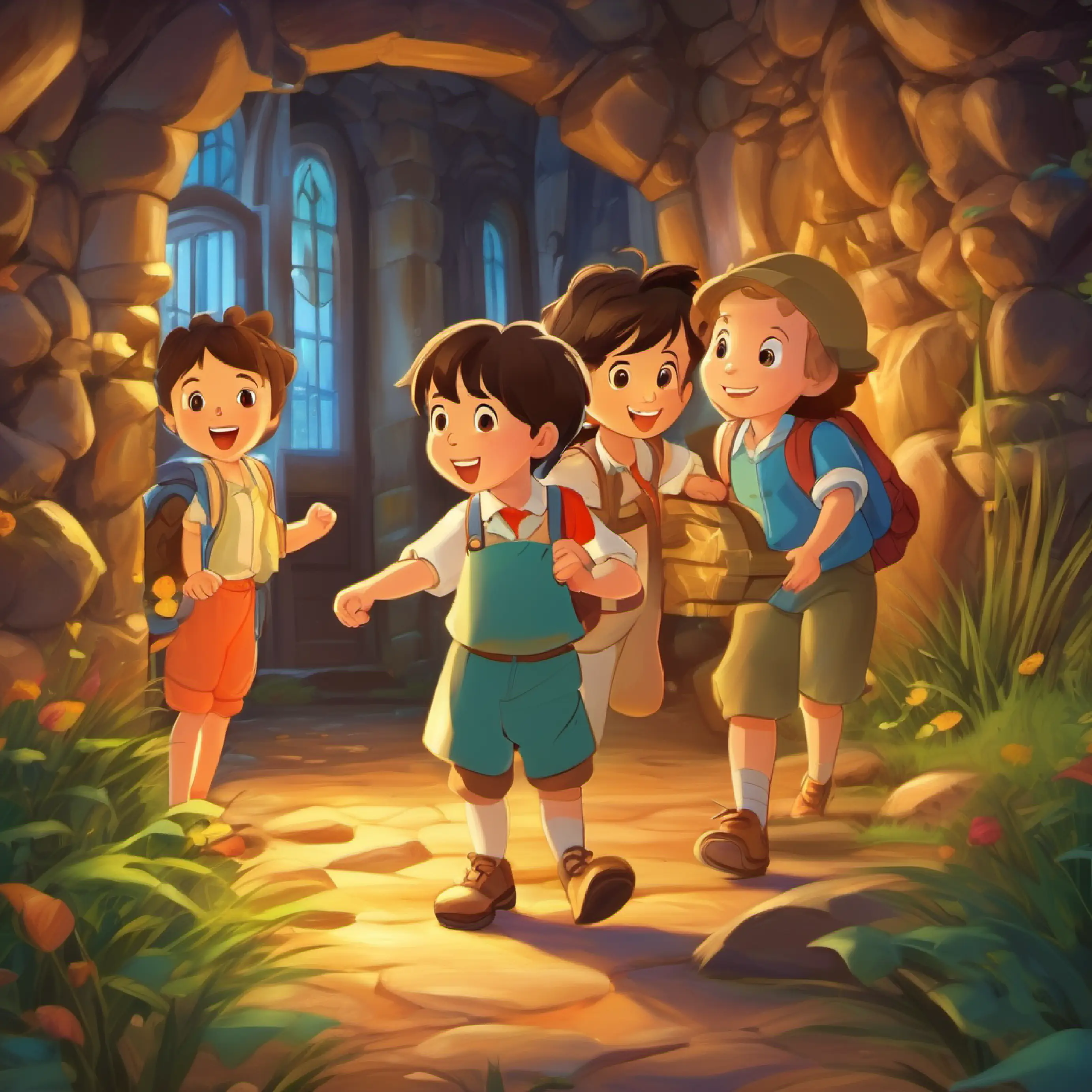 The kids begin the treasure hunt with excitement.