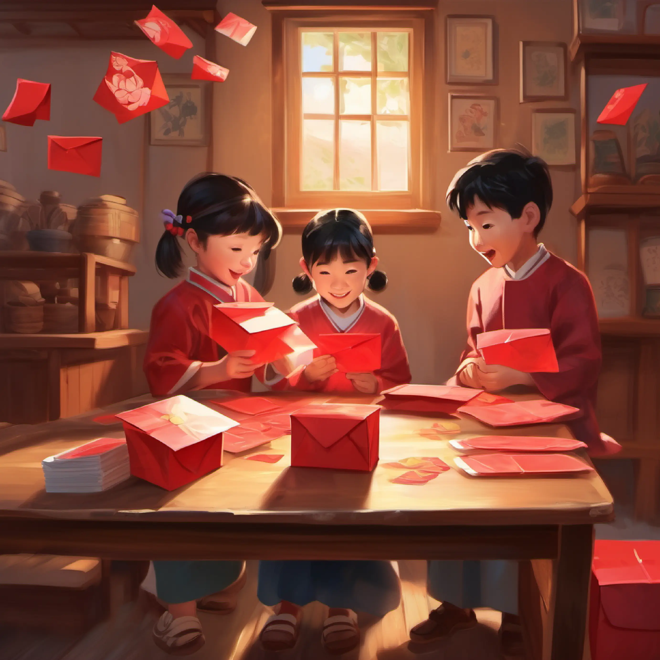The children find the Red Envelopes and are overjoyed.