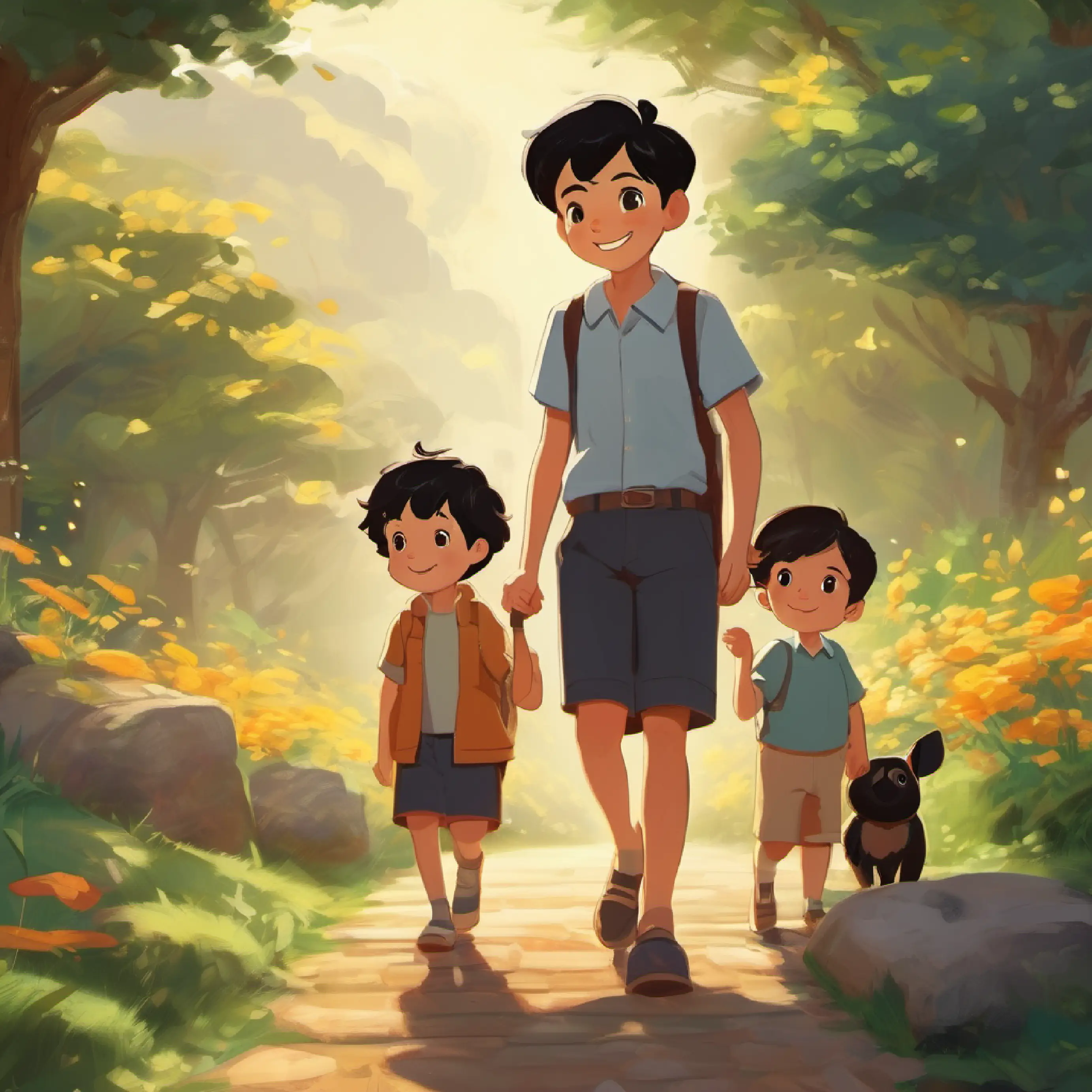 Family togetherness and kind boy, smart, always smiling, short black hair, brown eyes is thanked, concluding the story.