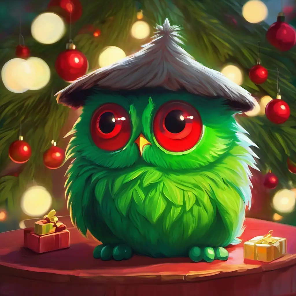 Green, grumpy, red eyes, fuzzy's realization, shift in perspective towards Christmas