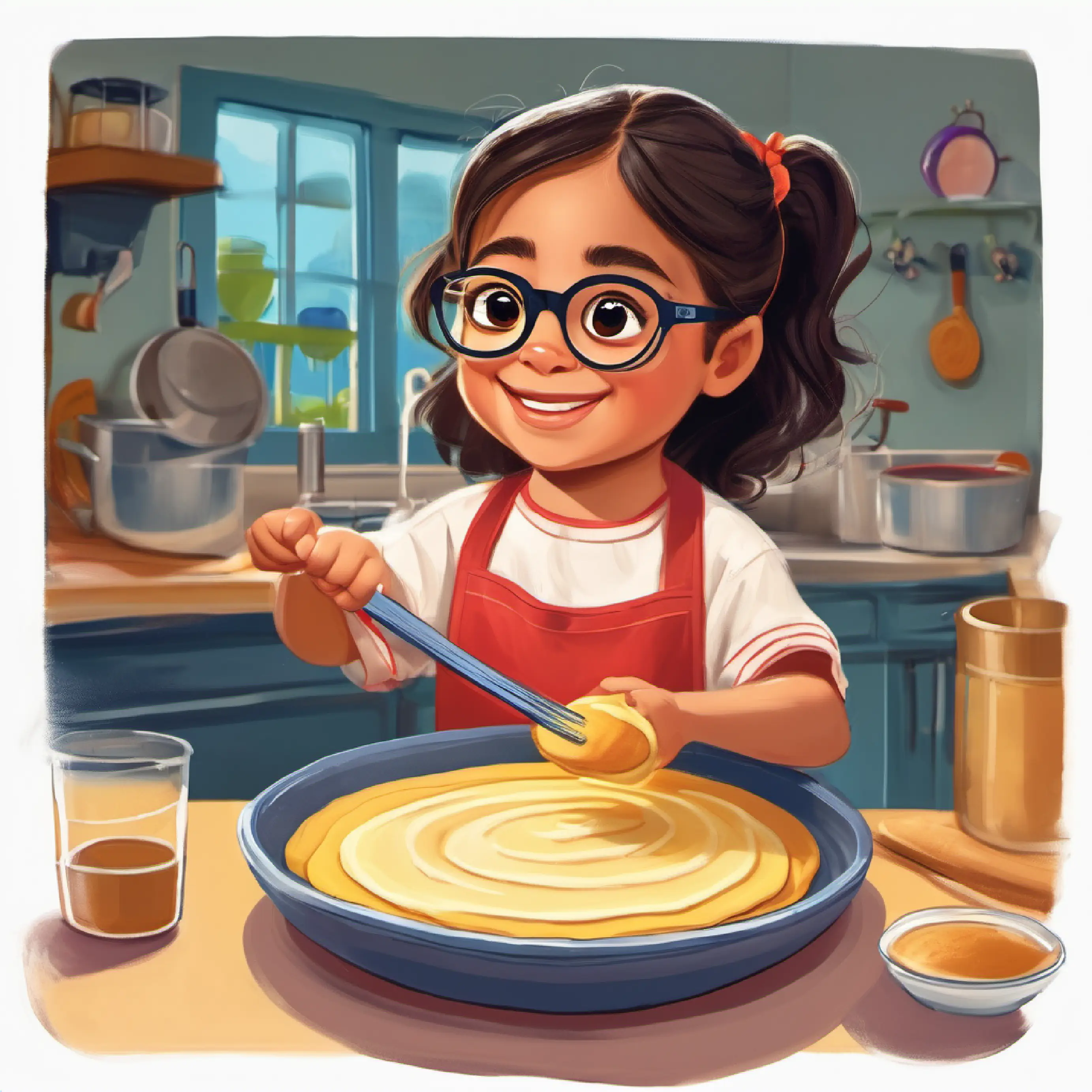Karen is mixing pancake batter in a bowl.