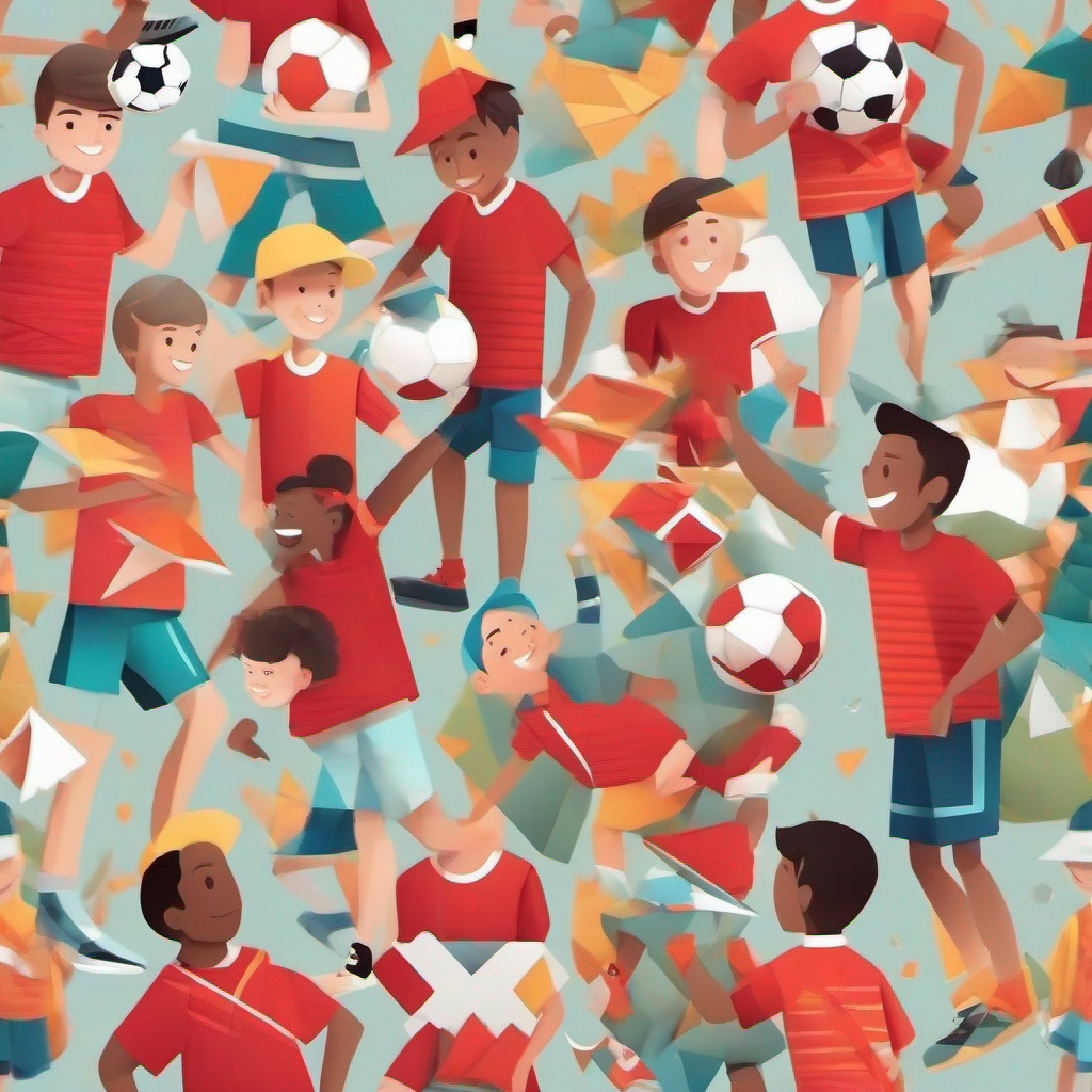 Friendly boy with a red shirt and a big smile playing sports with friends