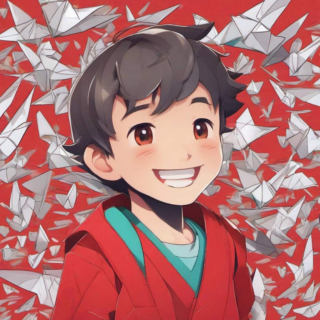 Friendly boy with a red shirt and a big smile listening to people