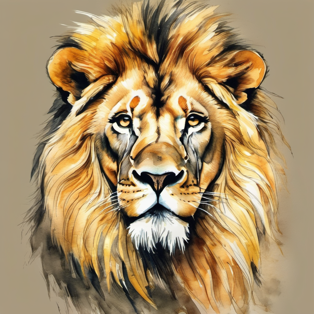 A strong lion with golden fur and a confident expression. made himself strong