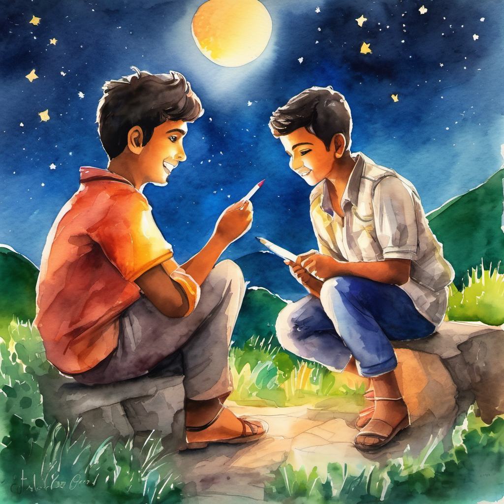 Once upon a time, in a small village nestled near the beautiful mountains, lived a kind-hearted man named Raghav and his seven-year-old son, Rohit. They had a special bond and loved spending time together, sharing stories and going on adventures. One evening, as the sun started to set, and the stars twinkled in the sky, Raghav gathered Rohit by his side and said, "My dear Rohit, tonight I want to tell you a special story about a great adventure."