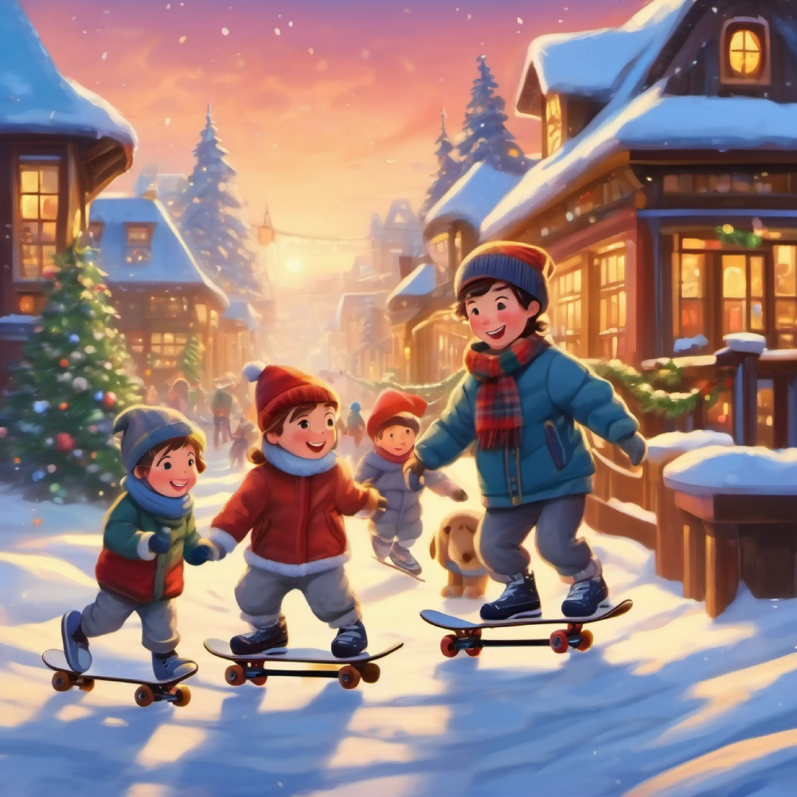 The kids play all day long with the toys, skating, and laughing together.