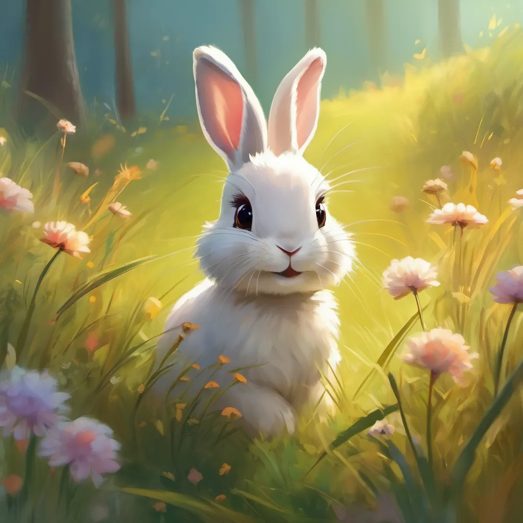 A cute rabbit with soft fur and curious eyes returning to the meadow with joyful memories and excitement for future adventures.