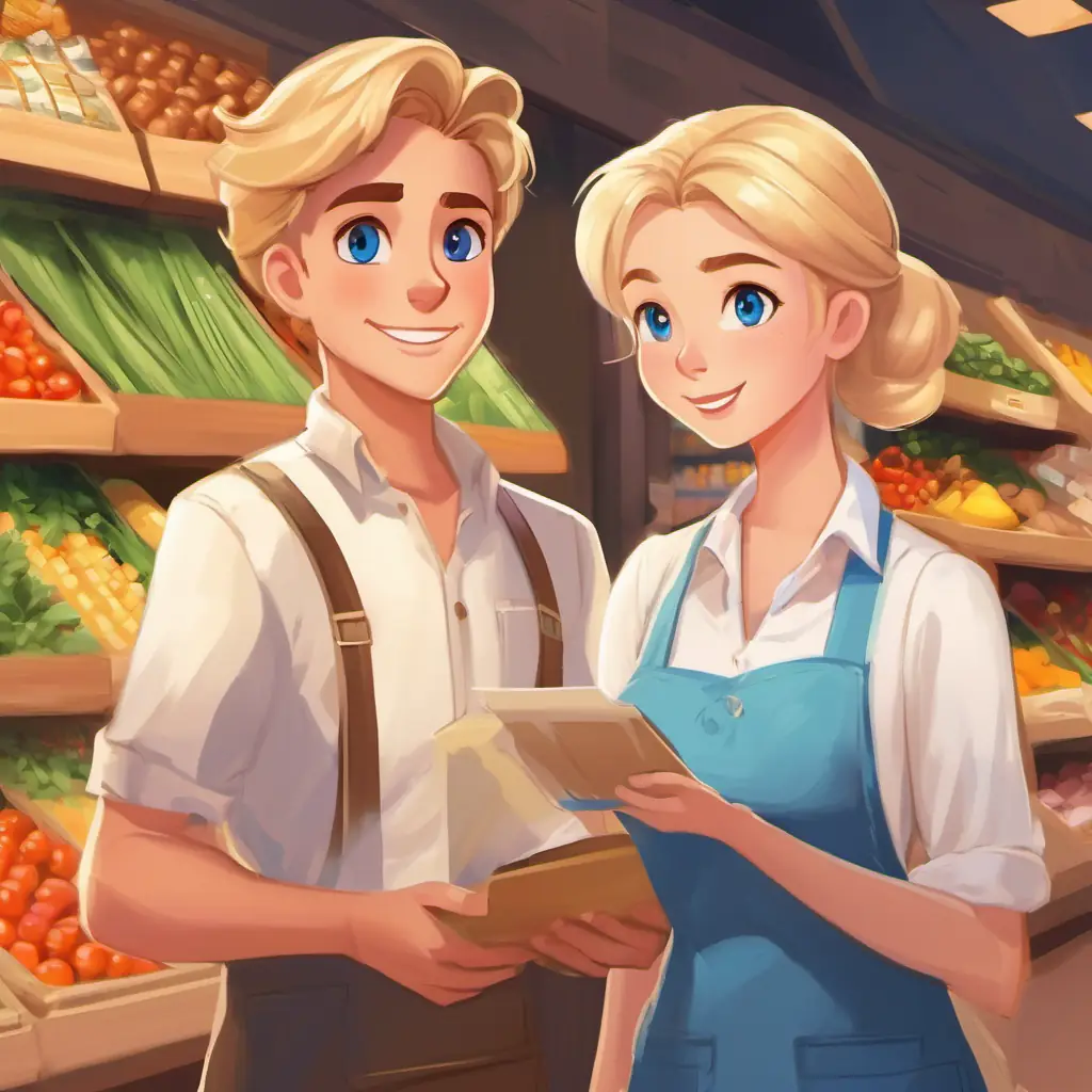 Blond hair, blue eyes, fair skin, helpful grocery boy asks Brown hair, brown eyes, tan skin, friendly cashier out, beginning of romance