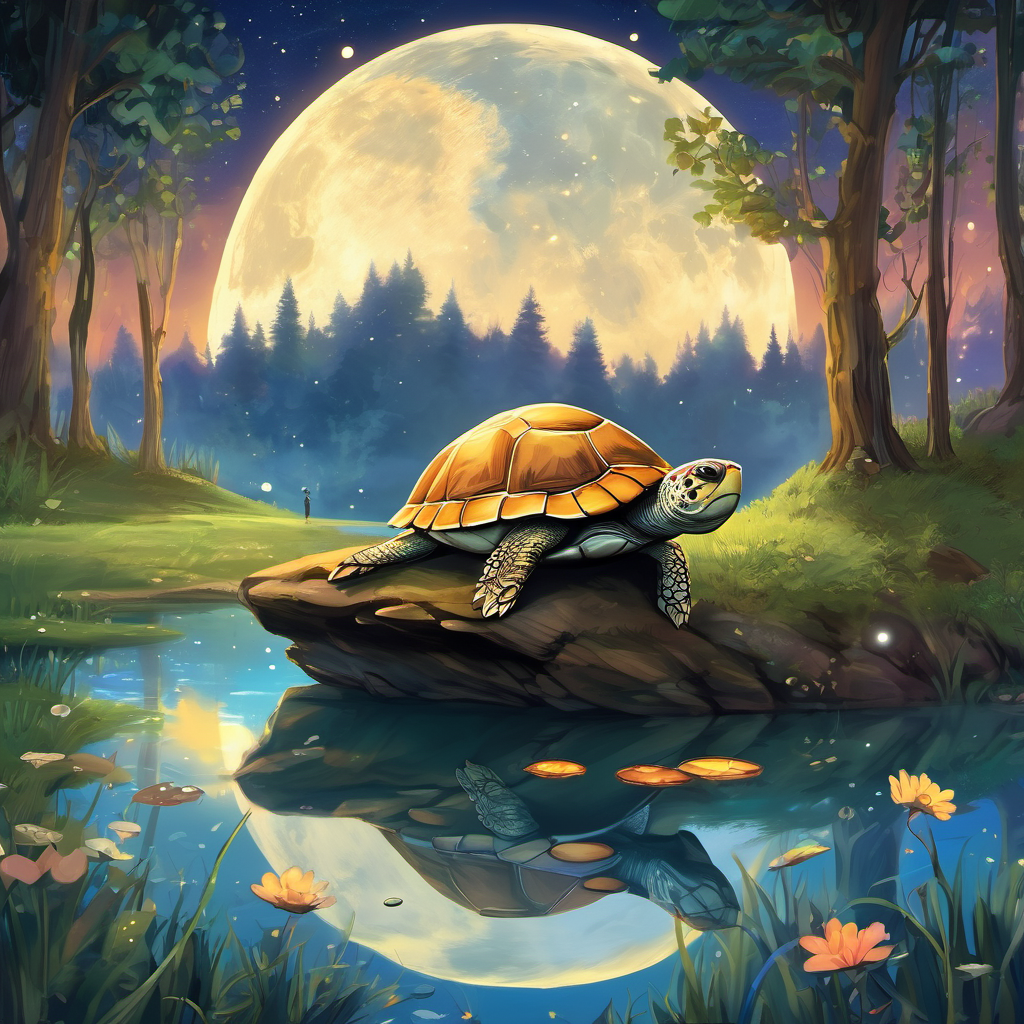 As the moon rose higher and the stars twinkled above them, their conversation turned to dreams and wishes. Oliver shared his longing to see new places and meet peculiar animal friends from faraway lands. Munchie, however, dreamt of a world where cats and mice could coexist, with friendship as strong as steel. Suddenly, a wise old turtle named Grandpa Shellington emerged from the pond. His ancient shell had an intriguing map etched onto it. Grandpa Shellington spoke softly, "Dear friends, your dreams are not far-fetched. I know of a mystical walking trail hidden deep within Whispering Woods. It is said that this enchanted path has the power to make dreams come true."