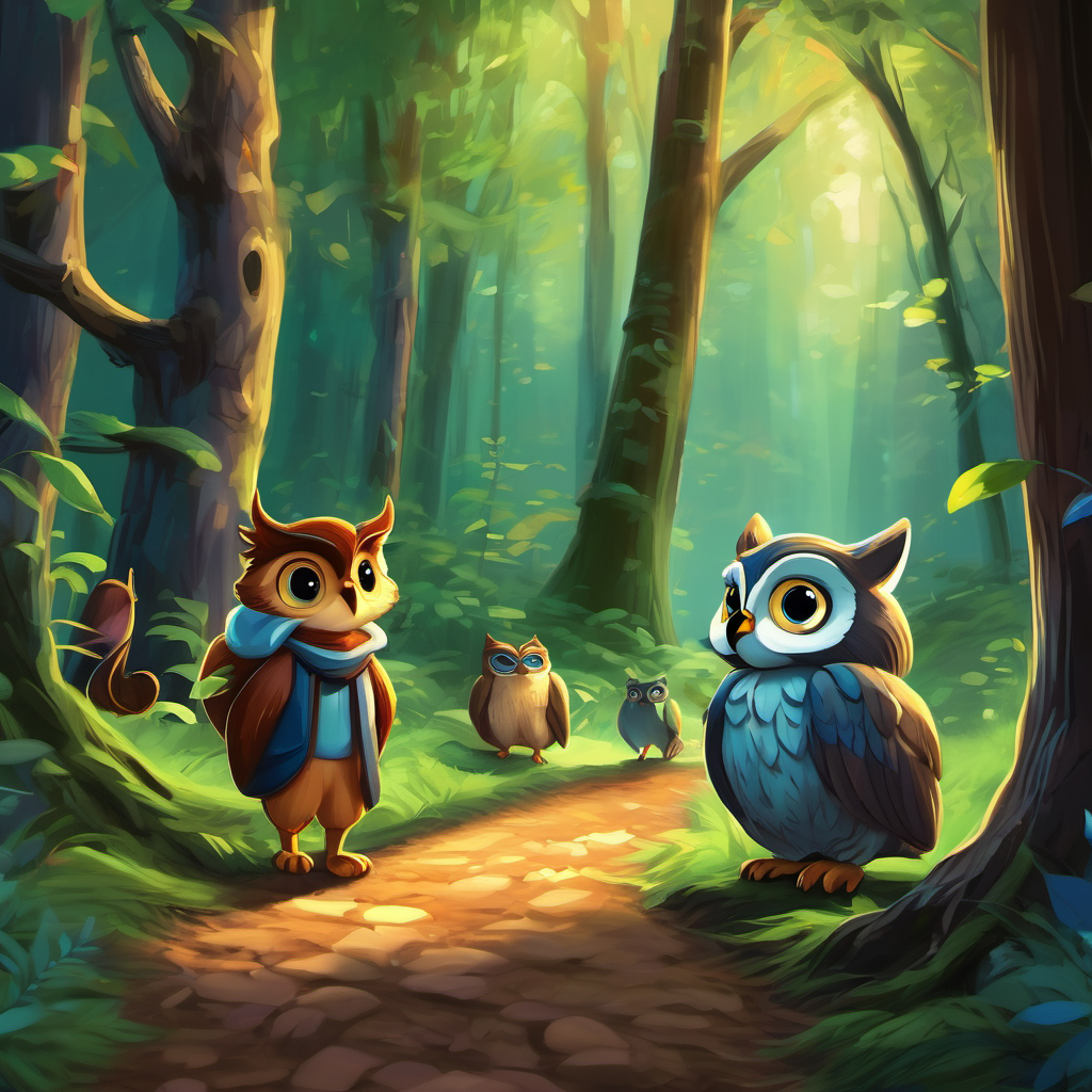 Energized by the news, Oliver and Munchie set out towards Whispering Woods, their hearts filled with anticipation. The woods were known for their eerie beauty, with moonlit trees whispering secrets and mystical creatures lurking in the shadows. Oliver's keen senses picked up every sound, while Munchie's tiny paws danced along the path, leading the way. As they tiptoed deeper into the woods, the warmth of camaraderie enveloped them. They met a wise owl named Hootie, who guided them with his night vision, and a playful squirrel named Flicker, who convinced them to let go of their fears and embrace the unknown.