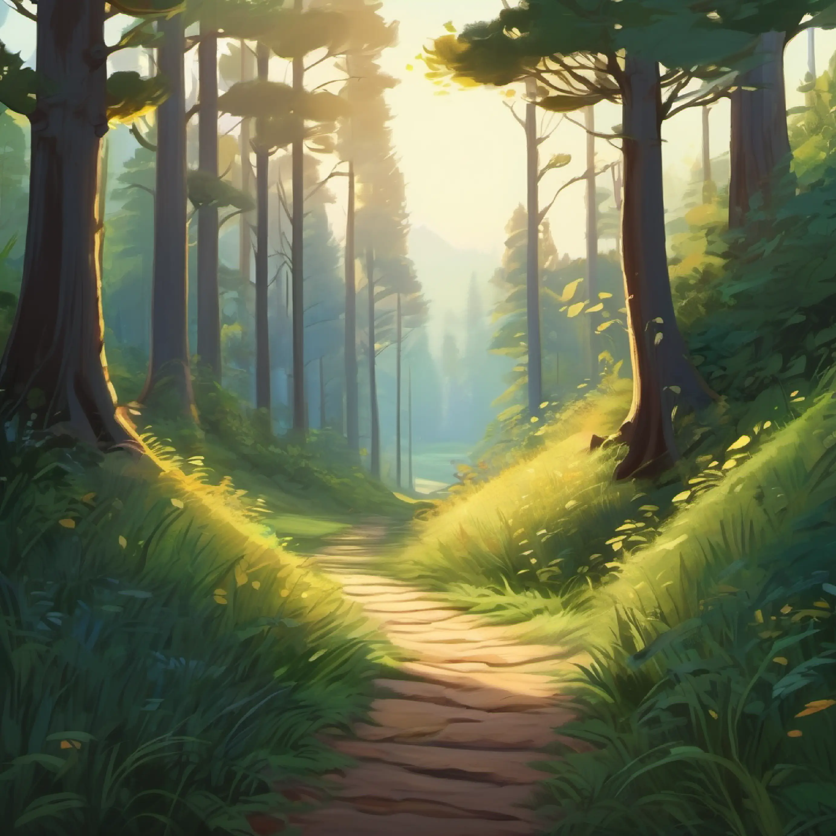 Morning reveals the path to the forest and its entrance.