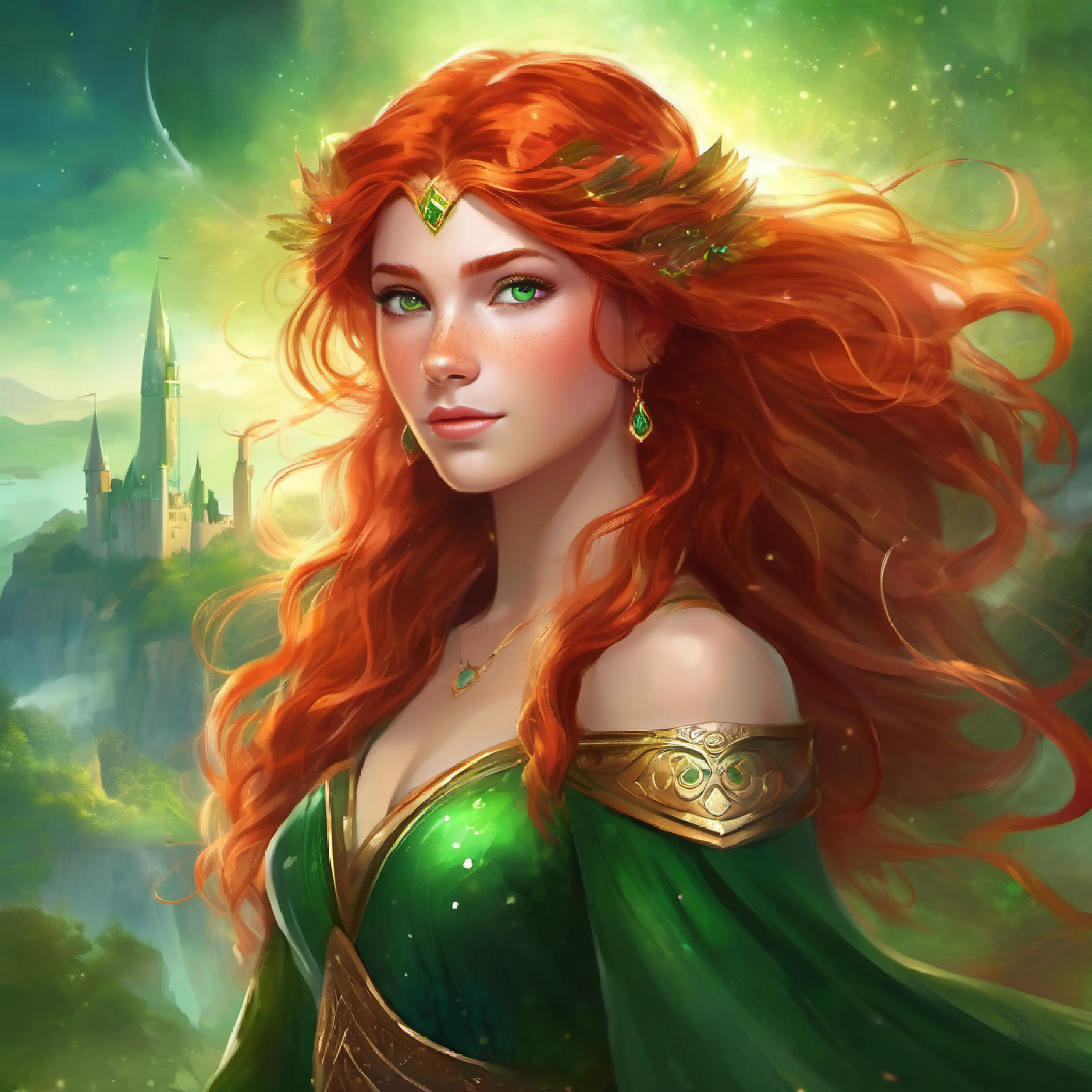Introduction to Princess Brave girl with freckles, green eyes, and wild red hair and the vibrant kingdom