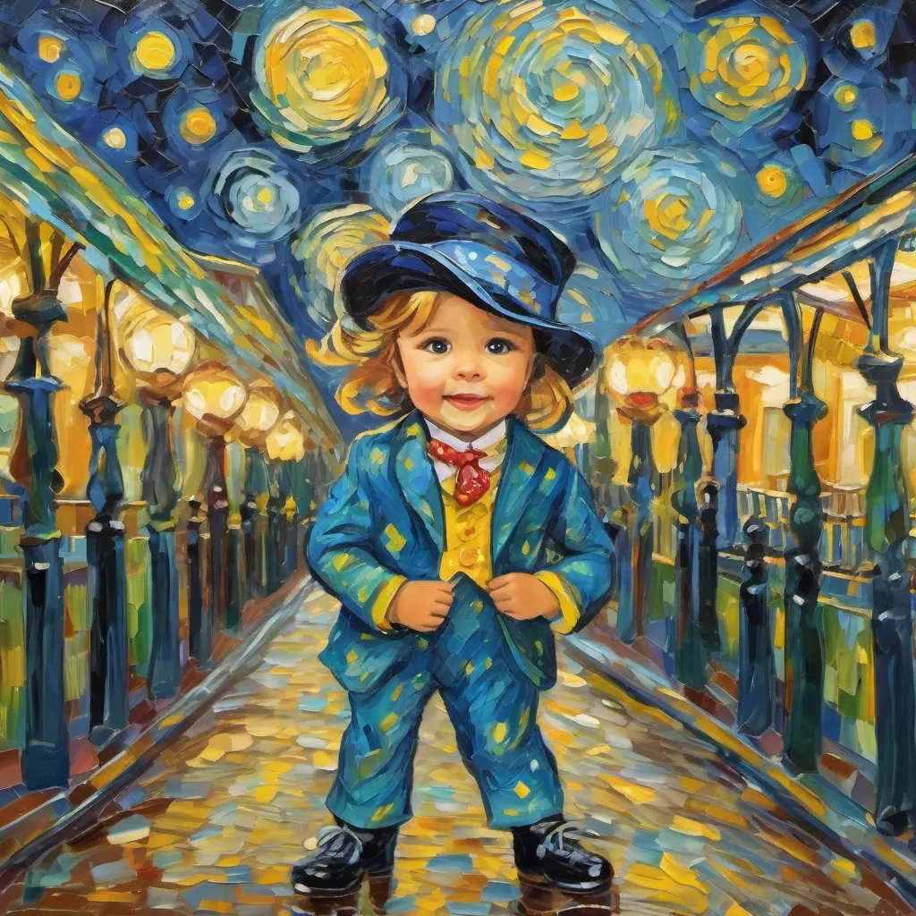 a little girl named a little girl with a sparkle in her eye, wearing spiffy suits, snazzy hats, and tap shoes, always full of energy and joy wearing a suit, a hat, and tap shoes, looking very spiffy and cheerful.