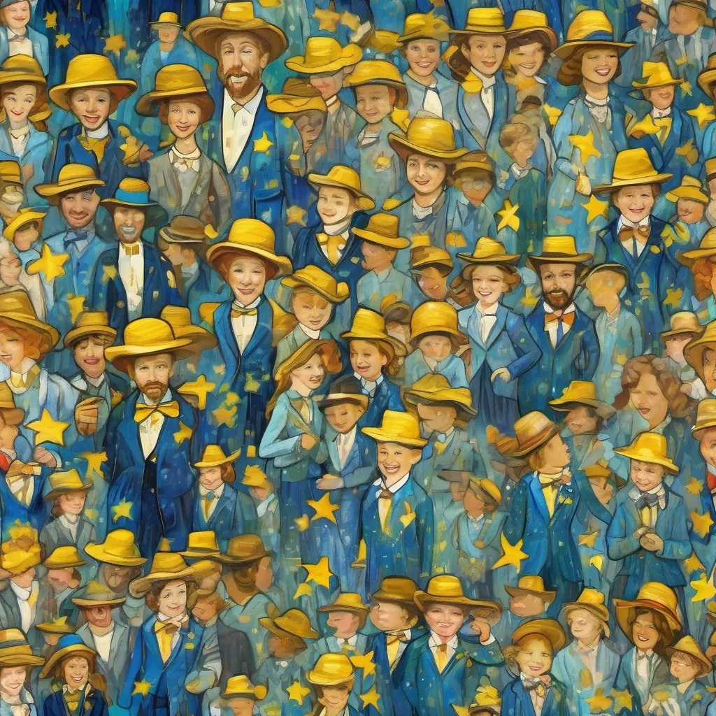 a little girl with a sparkle in her eye, wearing spiffy suits, snazzy hats, and tap shoes, always full of energy and joy dancing joyfully amongst the townspeople with everyone laughing and joining in.