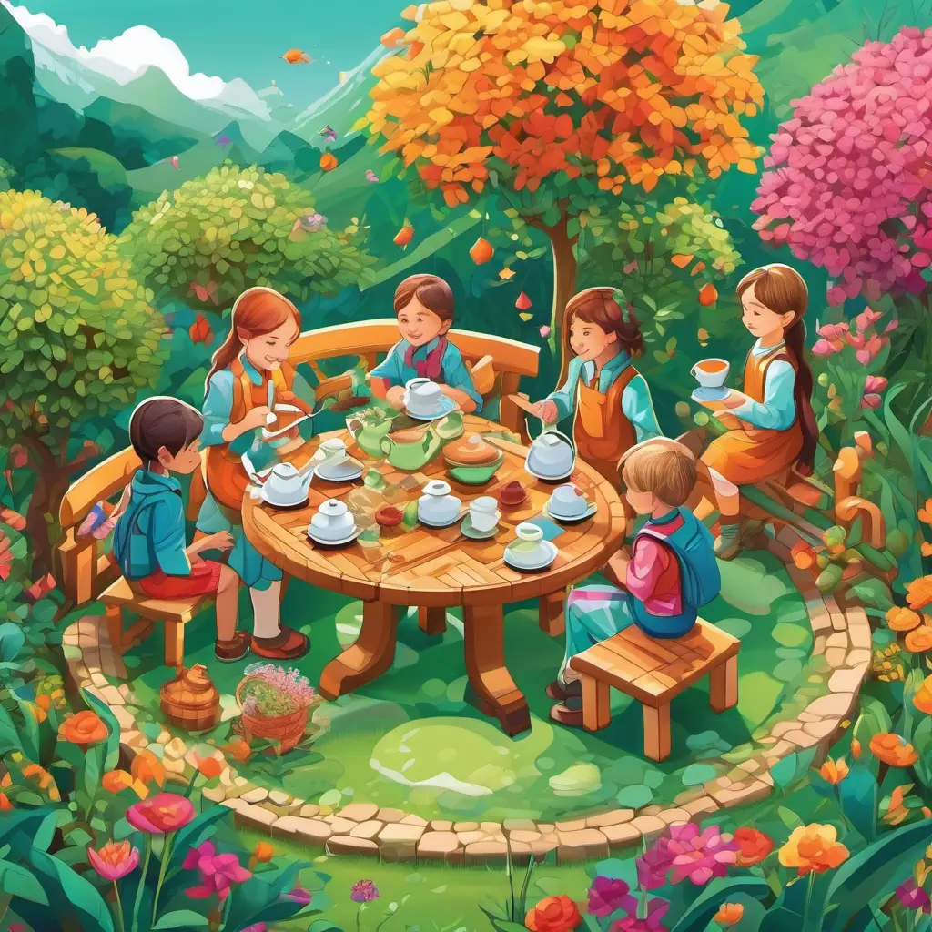 The children cherish their lasting bond and the magic of positive communication after their tea garden adventure.