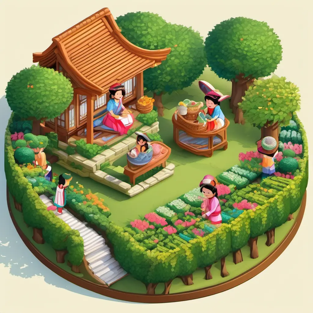 The children pause to appreciate their full baskets and the fresh, fragrant air of the tea garden.