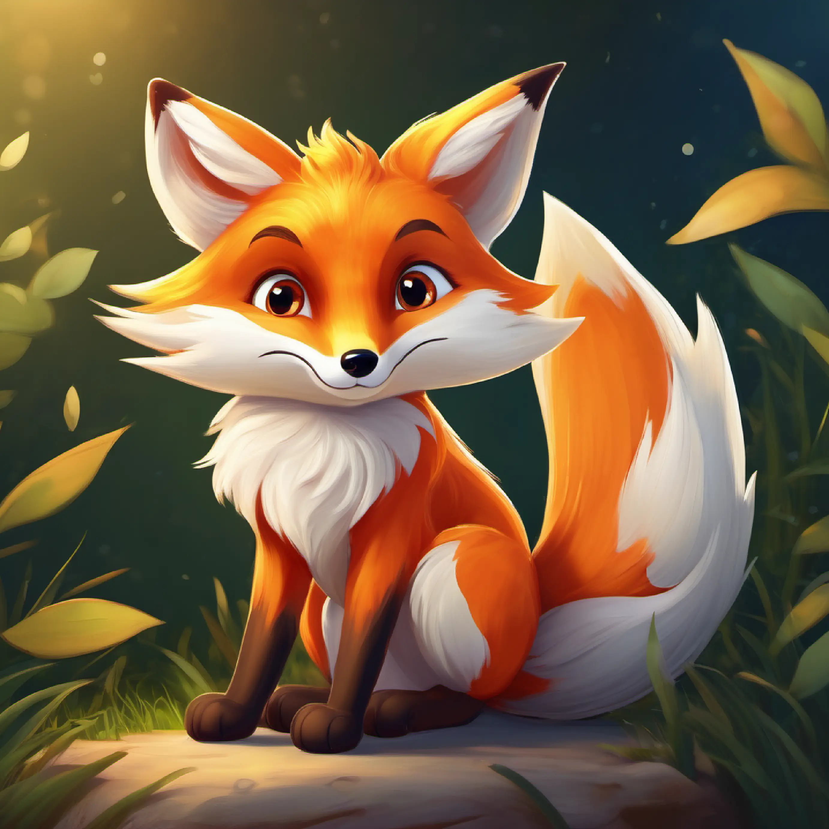 The playful little fox, orange fur, bright eyes, easily cries embraces his new attitude, enjoying games with less crying.