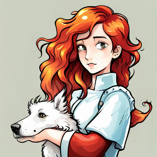 Lily - a brave and adventurous girl with fiery red hair and Max - an old dog with a wise and gentle demeanor outsmarting the dragon