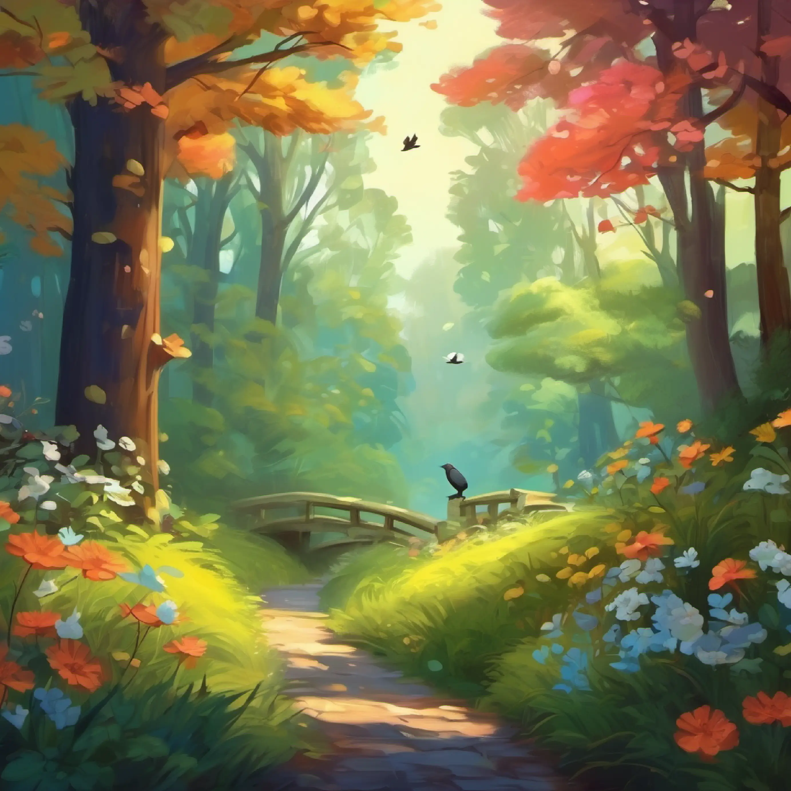 Forest, beautiful flowers and birds, friends realize it's not scary.