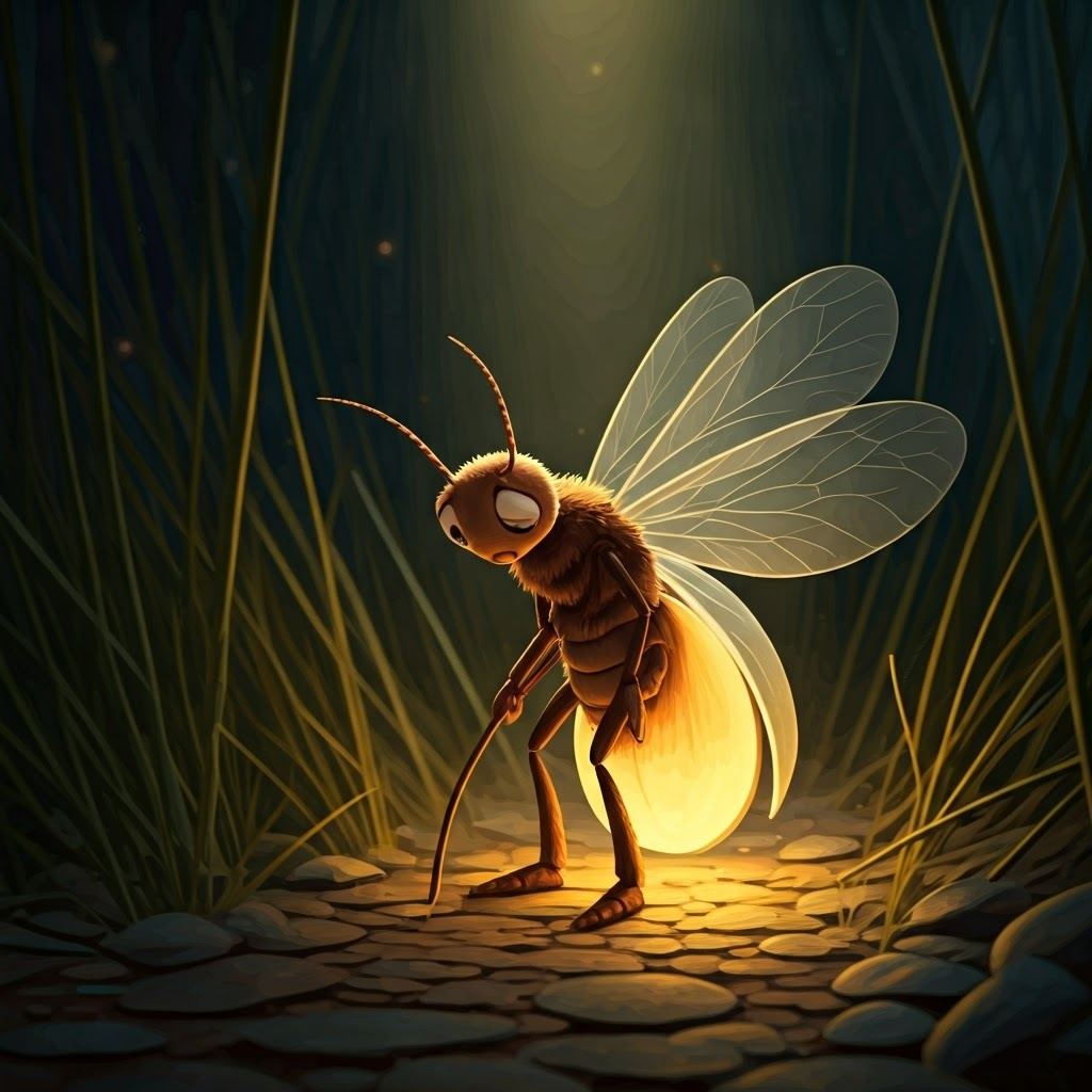 A sad firefly with drooping antennae