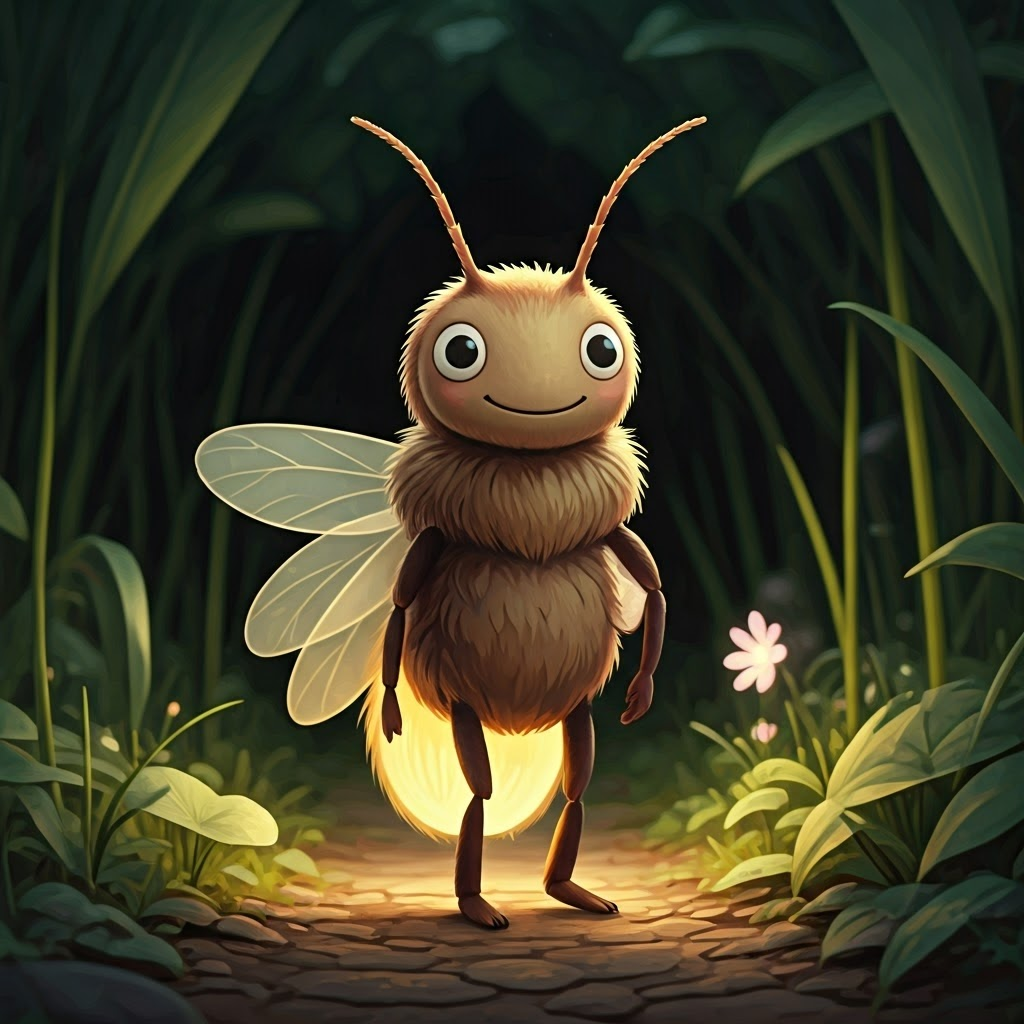 A happy firefly with bouncing antennae