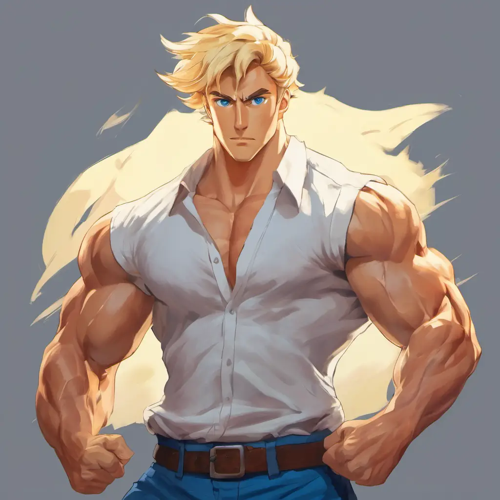 The third page shows Blonde hair, blue eyes | 10 words max experiencing the transformation, with his shirt ripping and muscles growing.