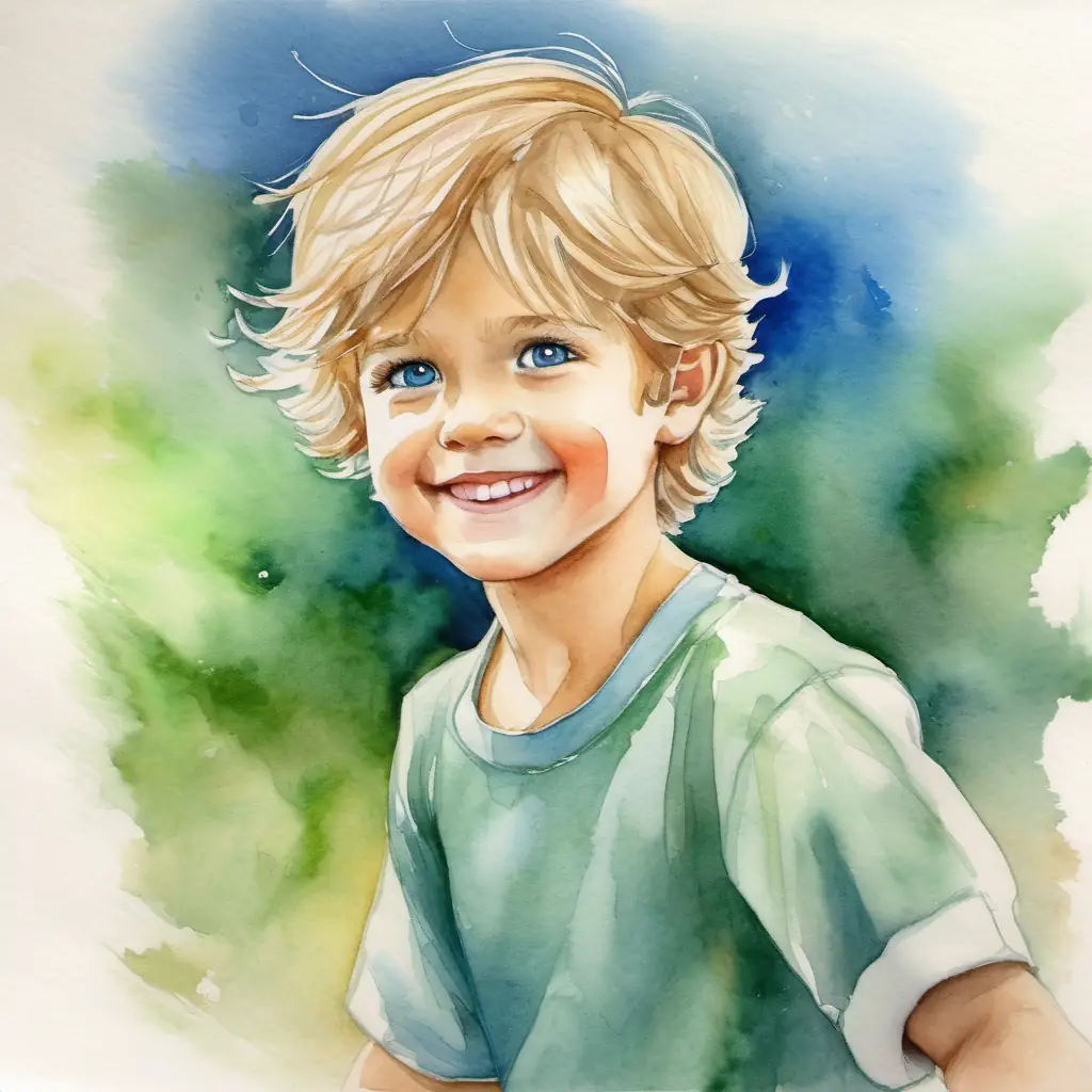 While playing, Blond hair, blue eyes, energetic and friendly falls down, and Brown hair, green eyes, always smiling quickly helps him stand again.