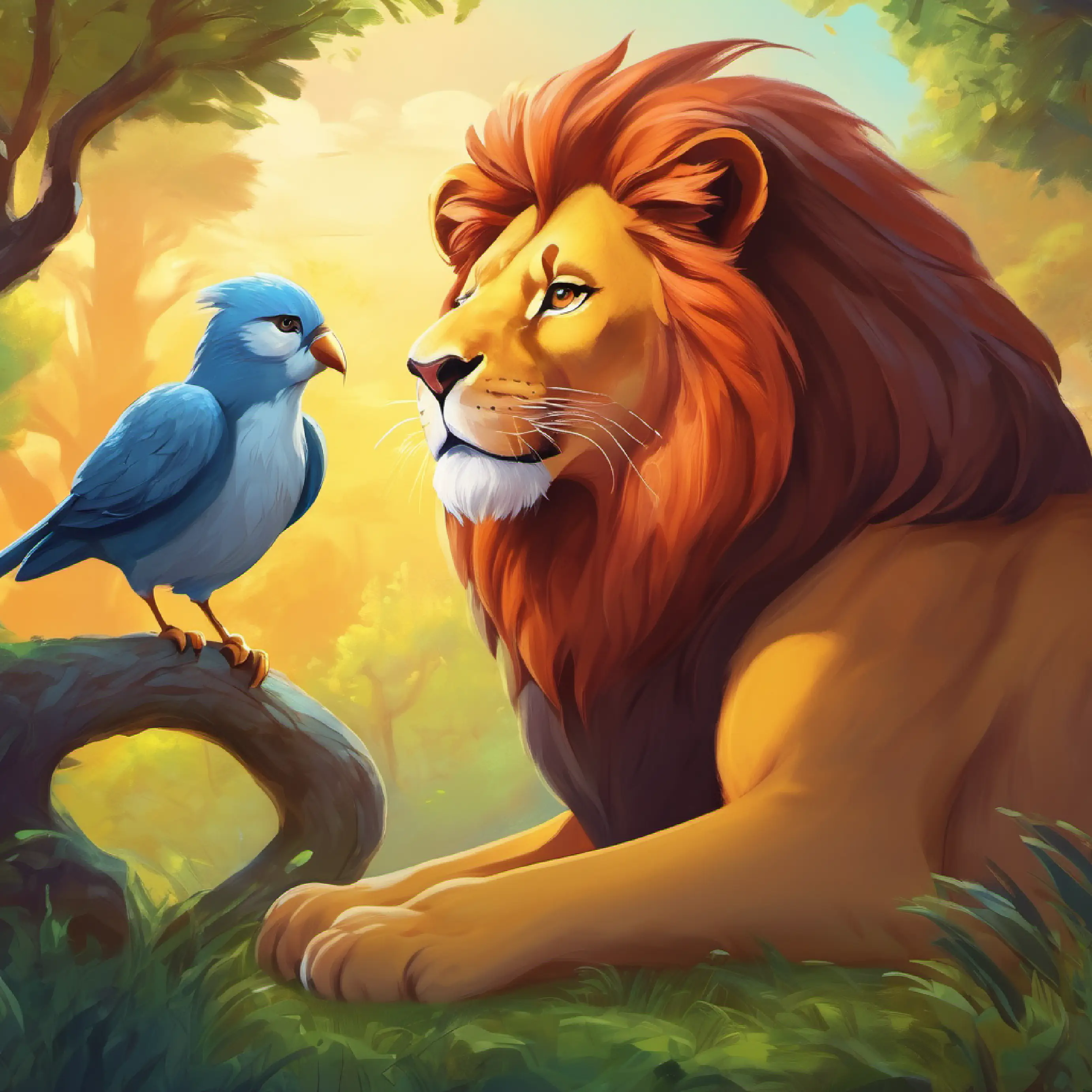 Bird offers lion advice on positive communication.
