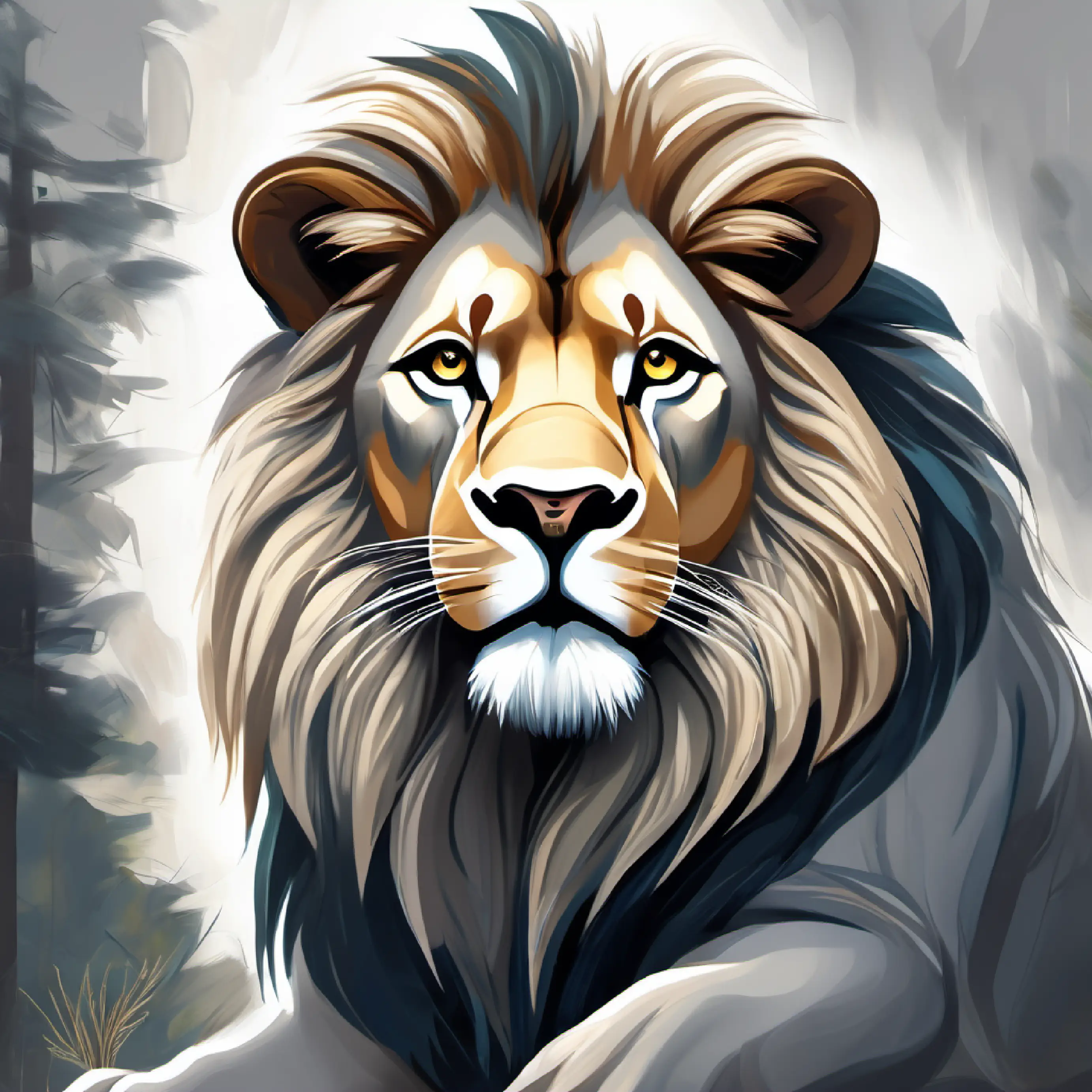 Lion continues positive communication with Majestic, gray, with wise and gentle eyes.