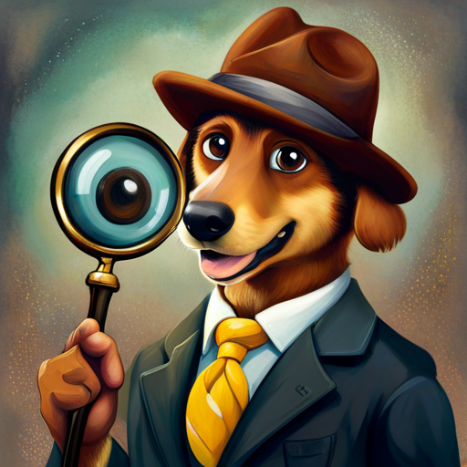 Detective Dog with a magnifying glass, looking for clues