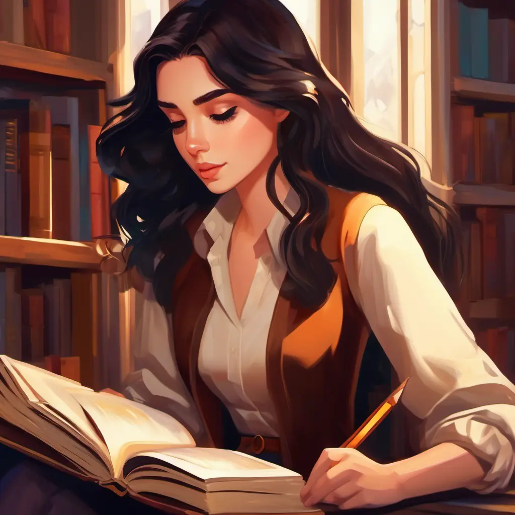 Discovery of the gem that granted Loves books, long dark hair, brown eyes, intelligent gaze and Passionate about fashion, stylish, dark hair, brown eyes powers