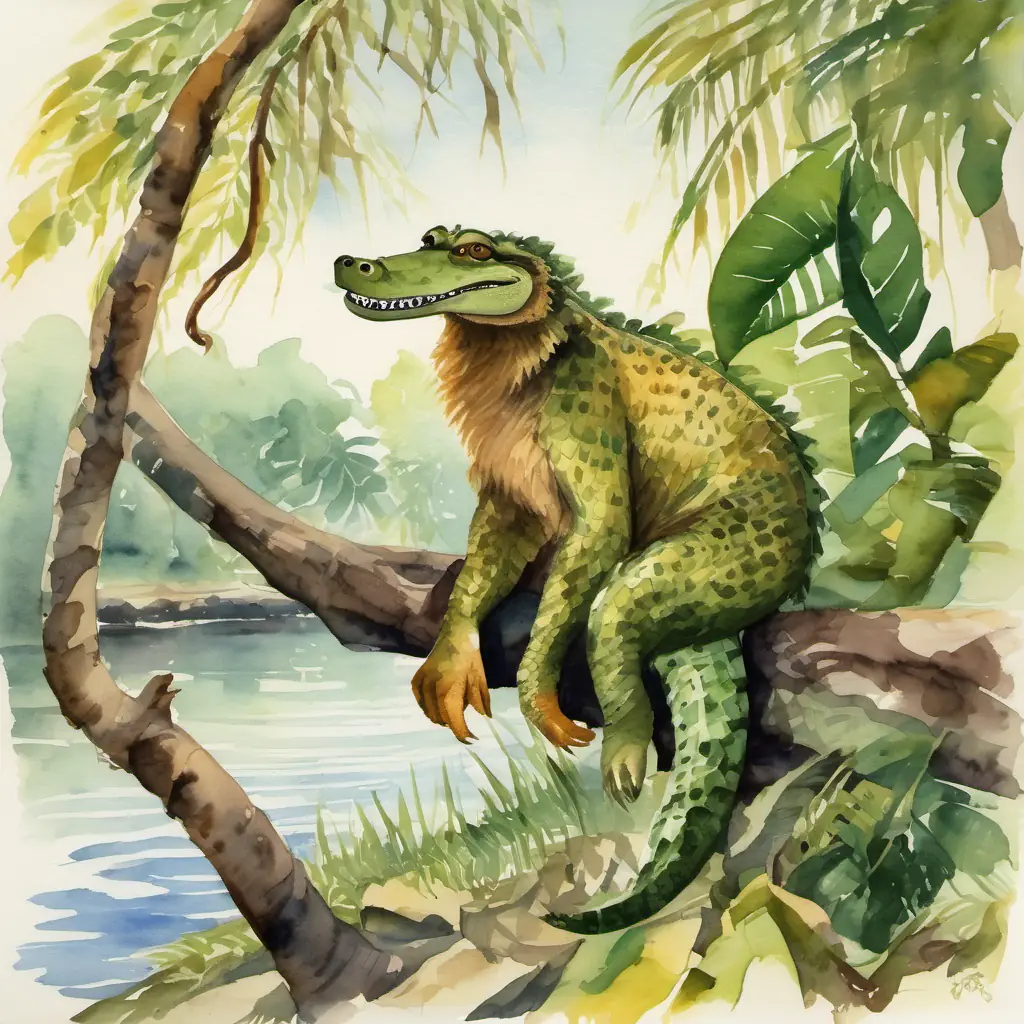 The page shows Friendly crocodile with scaly green skin and sharp teeth still by the river, basking in the sun. Mischievous monkey with brown fur and a long, curly tail the monkey is swinging from a tree branch with his brown fur and long, curly tail.