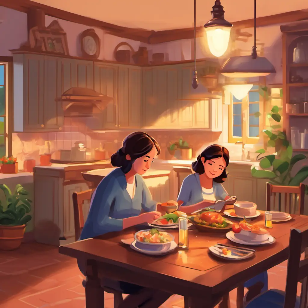 In the evening, Dina's with a little sister mom arrived home tired after a long day at work. Dina thought of a plan to surprise her. She cleaned the dining table and set it for dinner so her mom could relax and enjoy a peaceful meal.