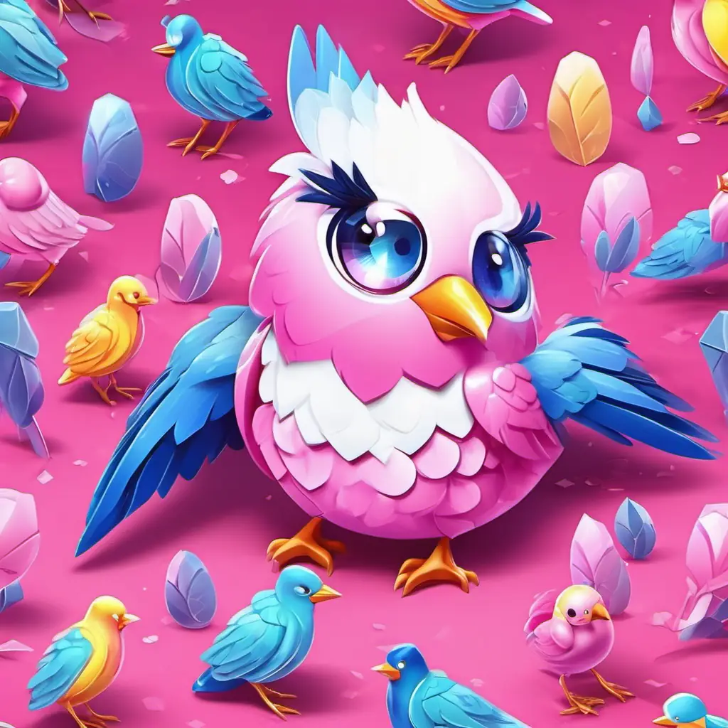 Pinky is a little bird with pink feathers and sparkly blue eyes's family wants to surprise her with a special present. They have a problem - they don't know what Pinky is a little bird with pink feathers and sparkly blue eyes wants. They gather together to solve the problem.